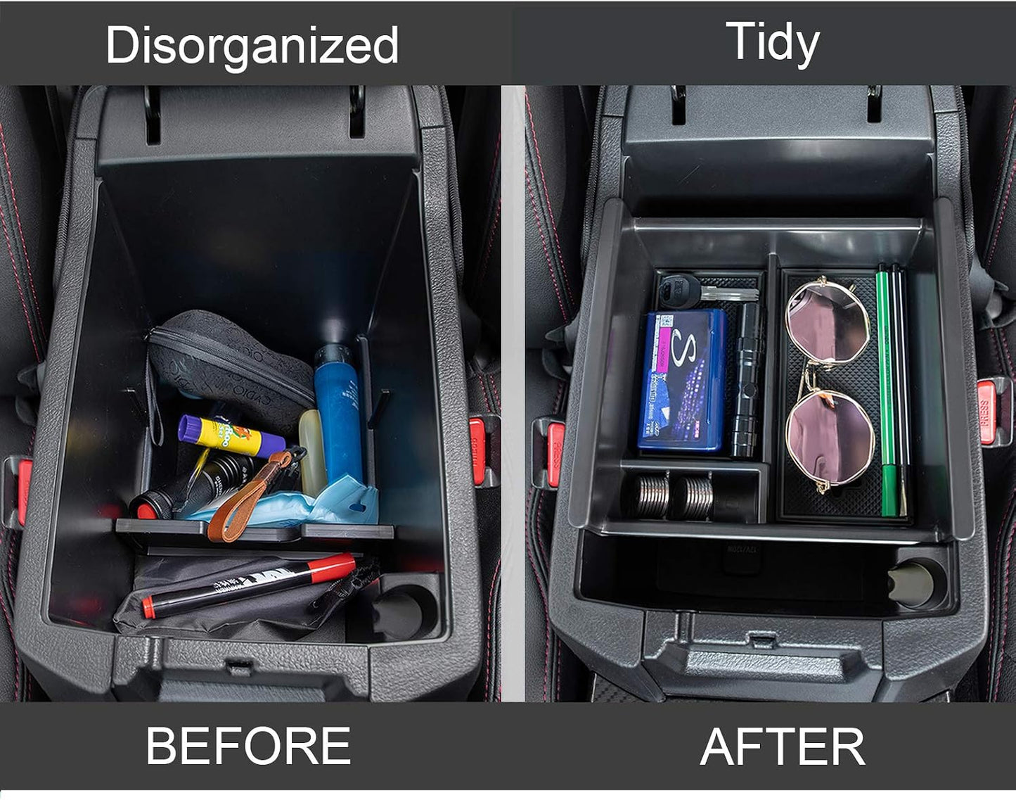 JDMCAR Center Console Organizer Compatible with Toyota 4Runner Accessories 2010-2024 and Kia Telluride (2020-2024), Insert ABS Black Materials Tray, Armrest Box Secondary Storage