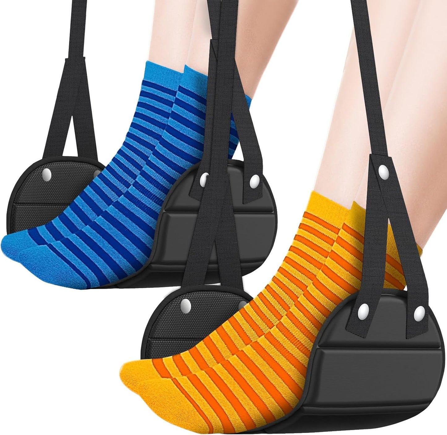 SARISUN 2 Pack Airplane Foot Hammock, Portable Travel Feet Rest Leg Relief, Ergonomic Hanging Sling for Long Flight,Car, Office Home, Comfort Support Travel Essentials, Black