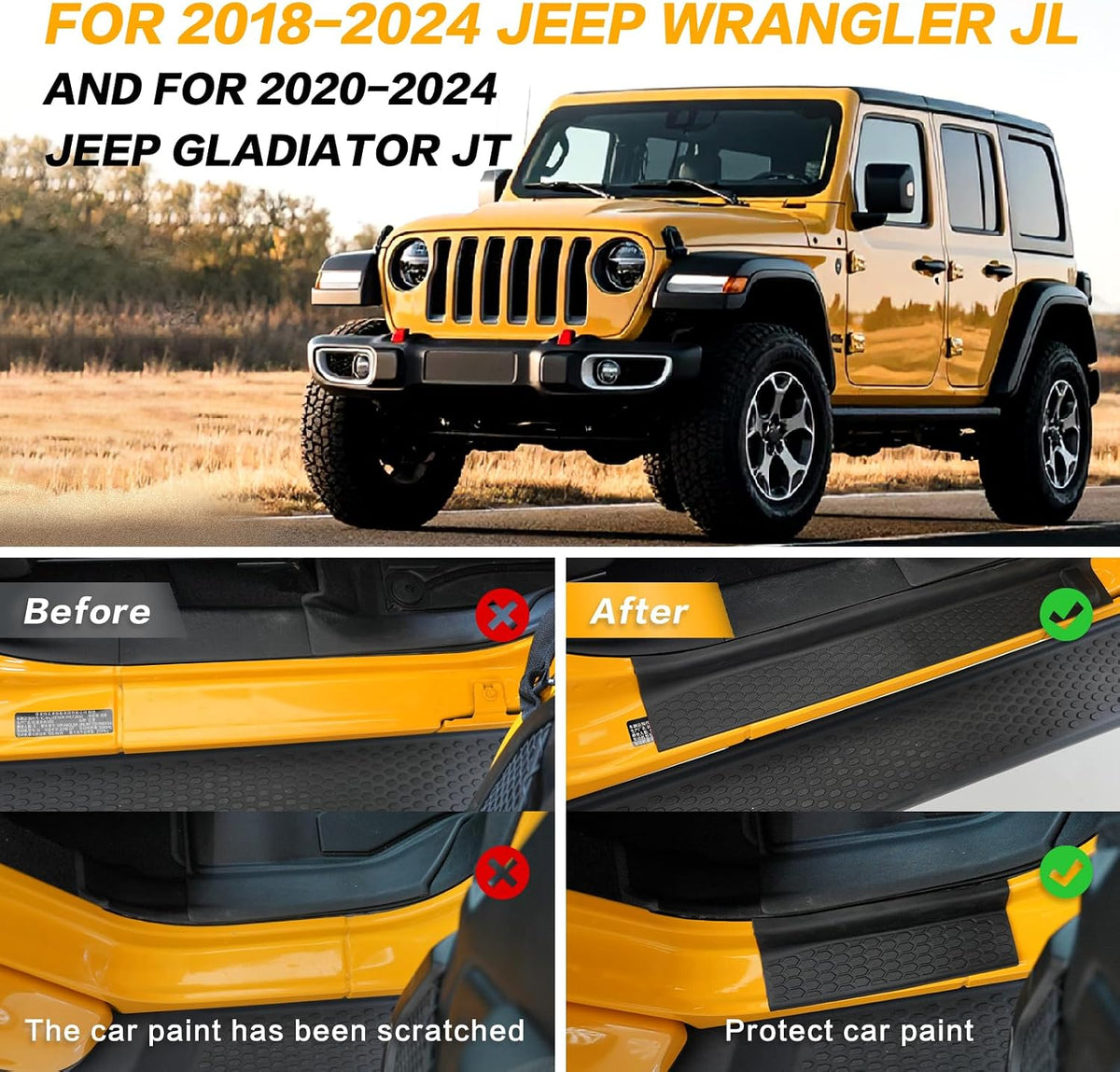 4PCS for Jeep Gladiator Door Sill Guards Kit for 2018-2026 Jeep Wrangler Accessories Door Entry Guard Protector for 2020-2025 Jeep Gladiator JT Accessories Car Door Sill Protector for Jeep Wrangler JL