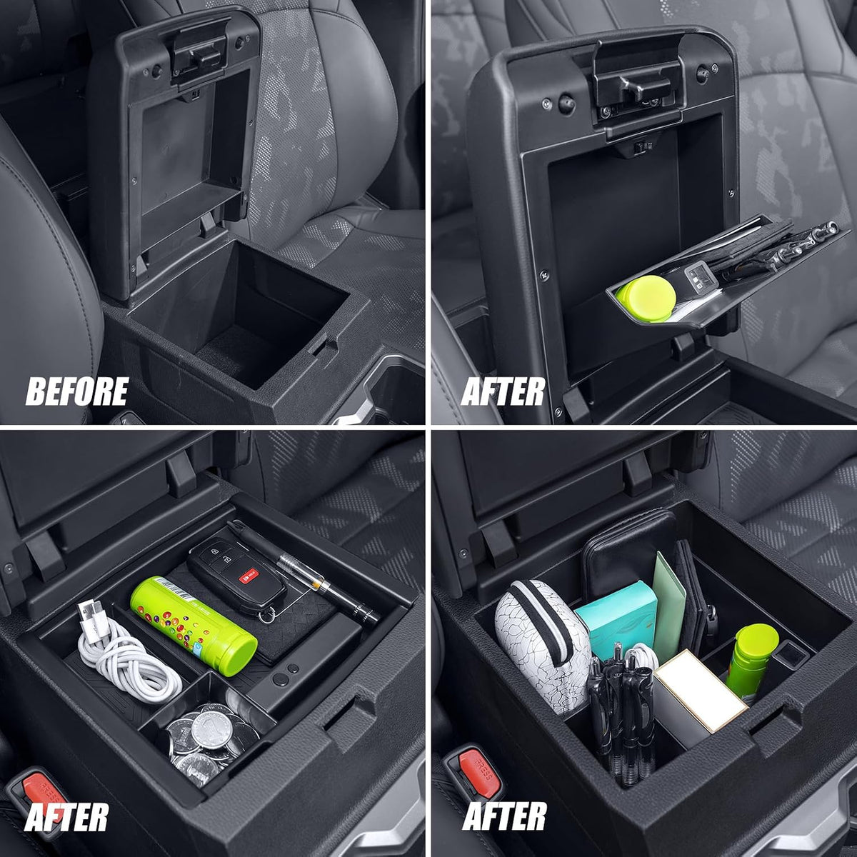 Center Console Divider Organizer for 2024 2025 Toyota Tacoma 4th Gen Accessories Interior Secondary Storage Insert Armrest Hidden Secret Middle Console Storage Box Tray Coin Holder