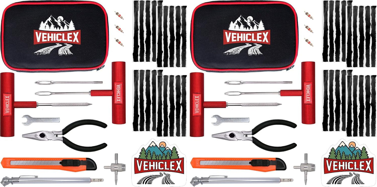Vehiclex Tubeless Tire Repair Kit with Aluminum T Handle Tools and Pliers