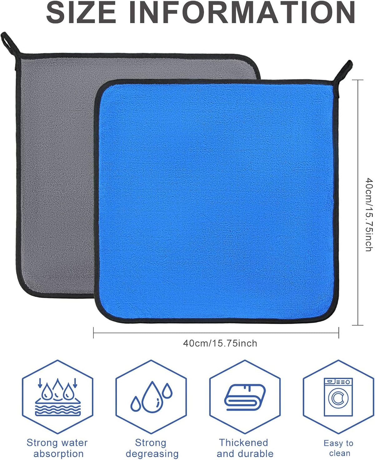 20 Pcs Microfiber Car Drying Towels 800 Gsm Thick Plush, Grey and Blue