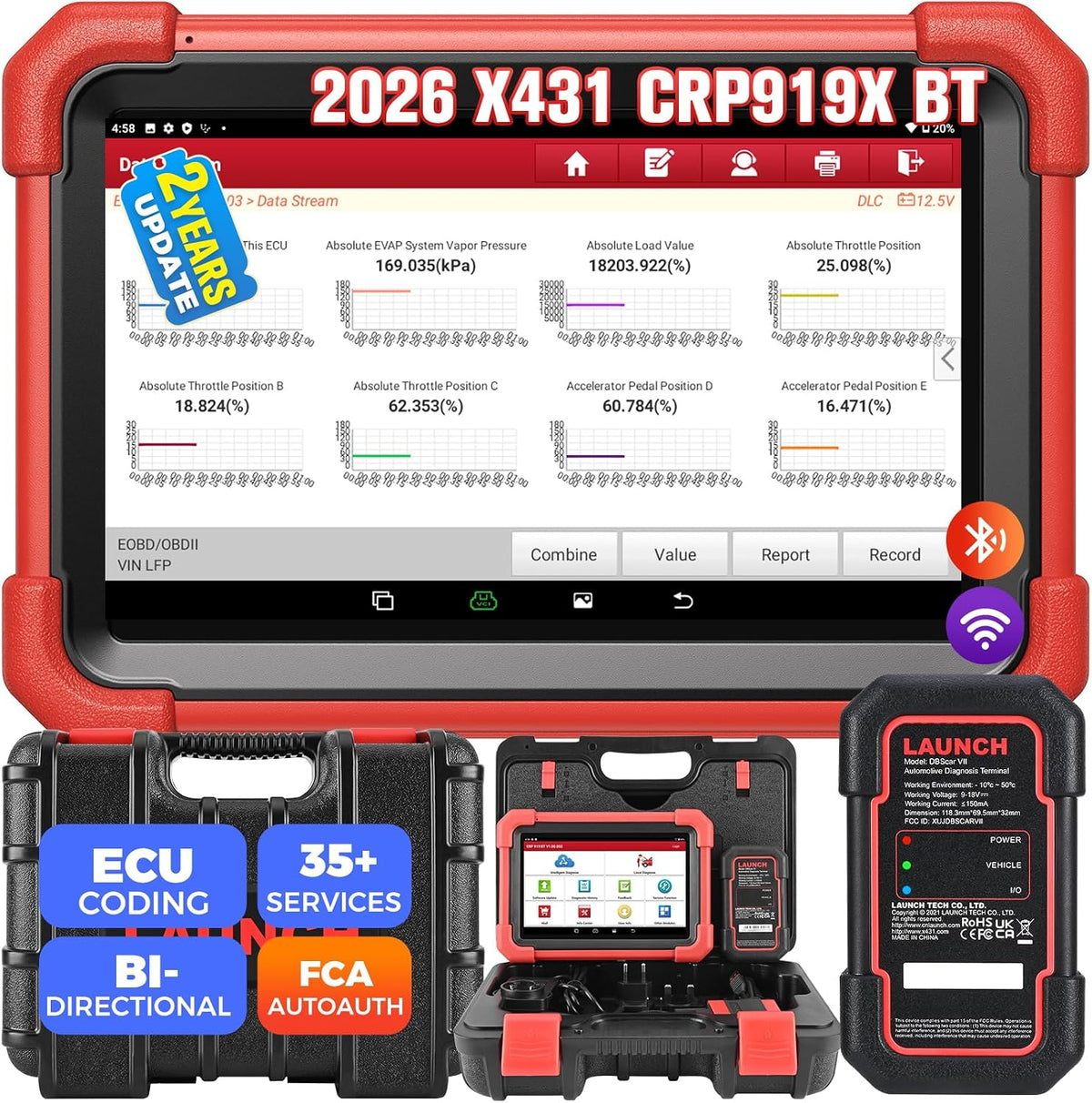 LAUNCH X431 CRP919XBT OBD2 Scanner, 2026 Wireless Bidirectional Scan Tool