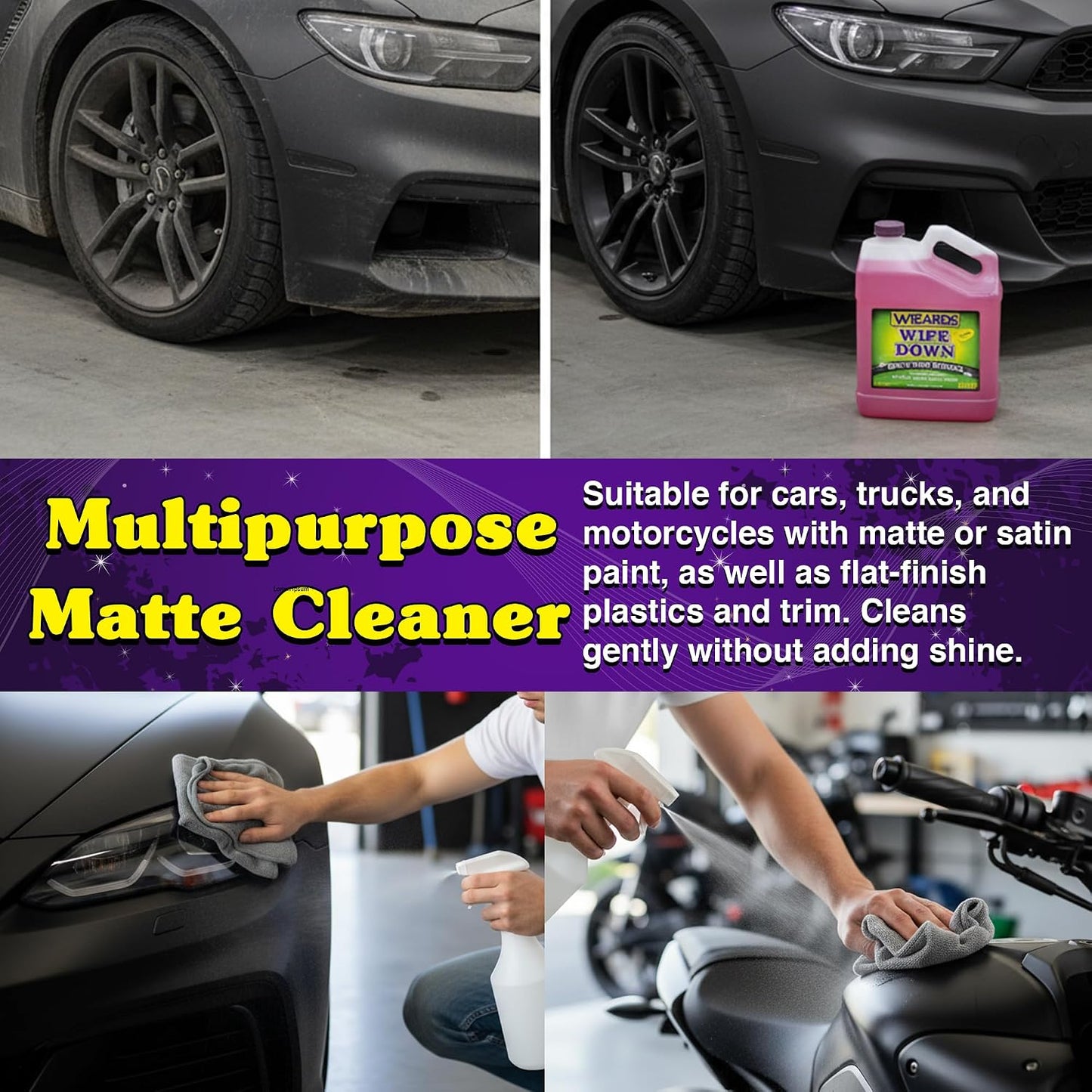 Wizards - Wipe Down Quick Detailer Spray, Matte Finish Car Polish, Automotive Clear Coat for Flat Clear, Suede, Denim Finishes, Car Care Kit Essential for General Finishes, 1 Gallon