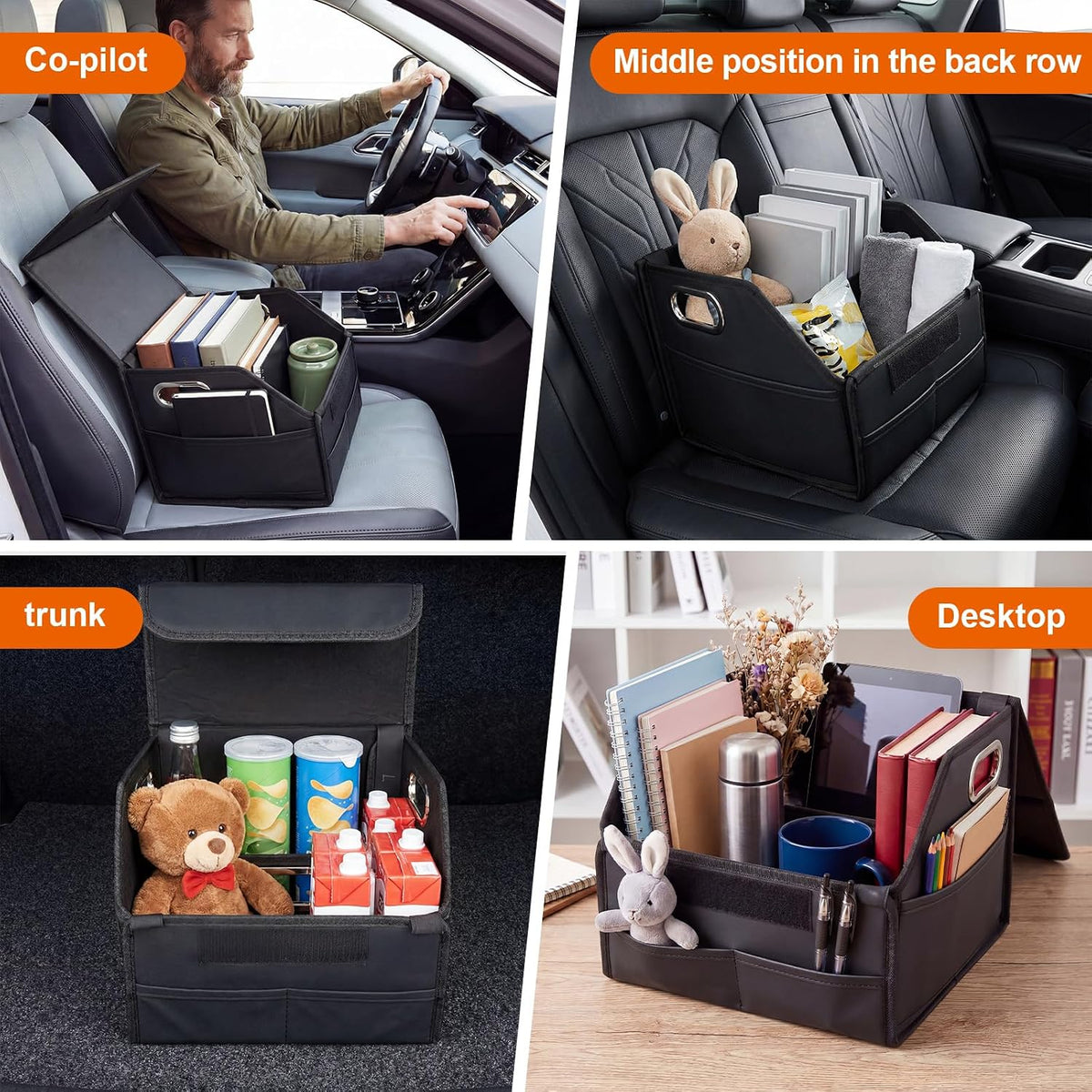 Car Storage Organizer with Box Lid, Leather Car Seat Organizer, Black