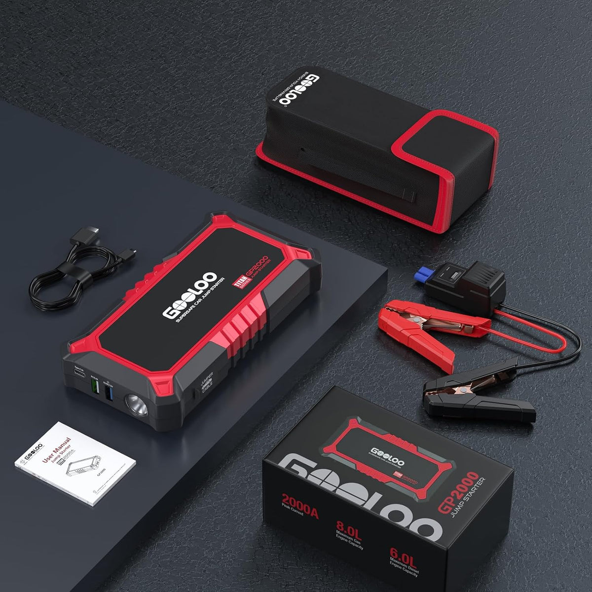 GOOLOO GP2000 Jump Starter - 12V 2000A Car Battery Jumper Starter Portable