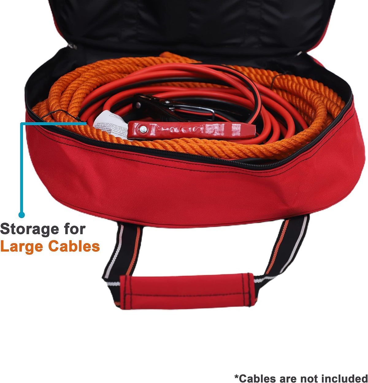 Jumper Cable Bag, 6 Pocket Organizer 15x15x4 In, EV Charging Cords, Red
