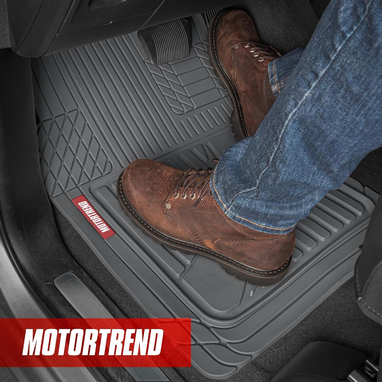 Motor Trend FlexTough™ Advanced Gray Rubber Car Floor Mats – Heavy Duty Trim to Fit All Weather Floor Mats for Cars Truck SUV - Automotive Car Interior Floor Liner Protection - Universal Fit