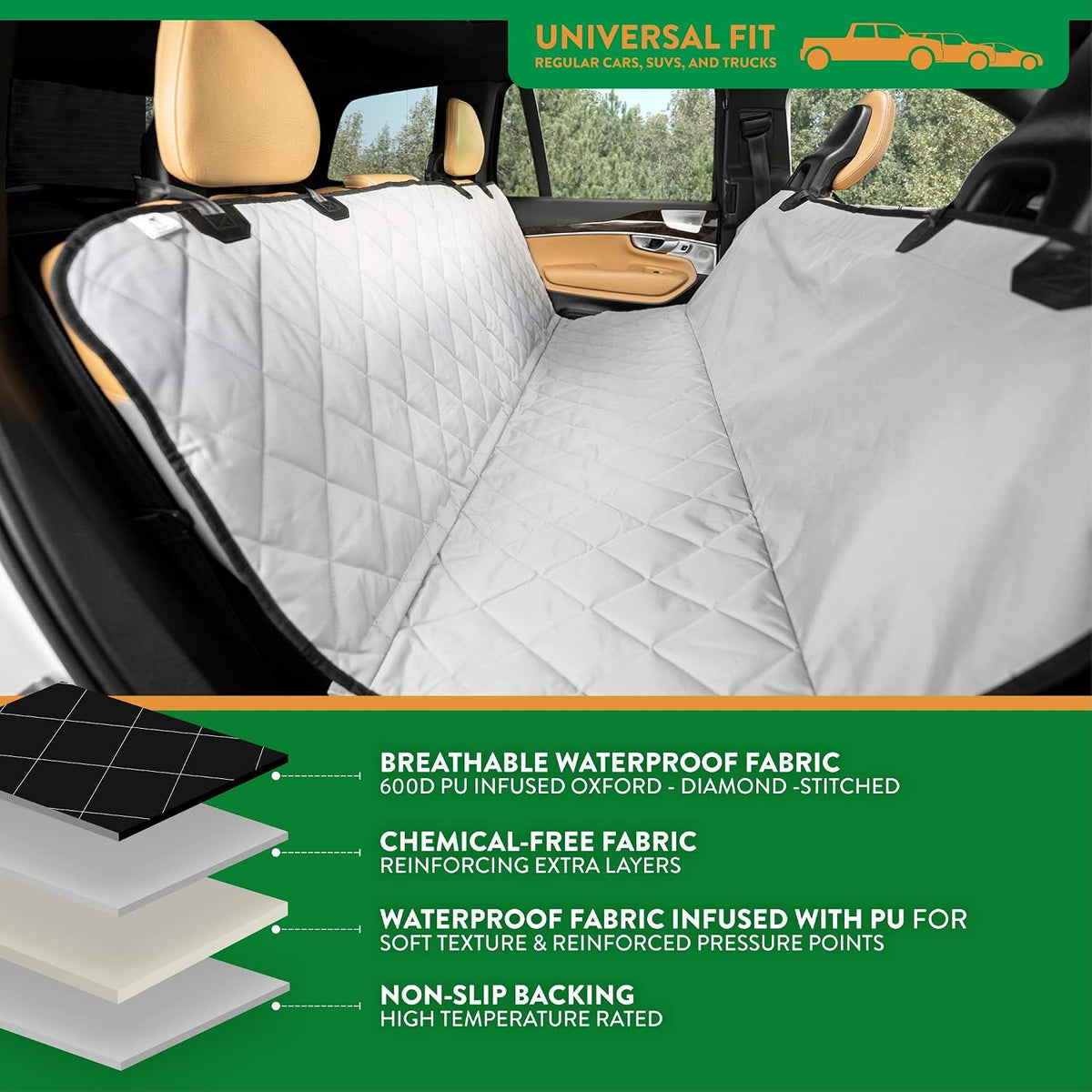 Plush Paws Products Premium Rear Car Seat Protector w/Hammock | Washable & Waterproof Back Seat Dog Cover for Car, Truck, & SUV | Nonslip, Tear Resistant Pet Seat Cover | X-Large Grey