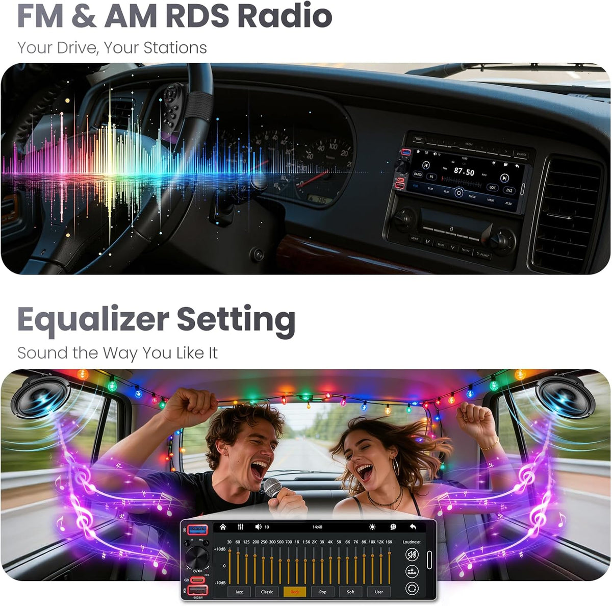 Single Din Radio Car Stereo with Apple CarPlay & Android Auto, 6.5” InCell Touchscreen Car Radio with 1080P Backup Camera, Mirror Link, Bluetooth 6.0, GPS, AM&FM, USB & Type-C Fast Charging