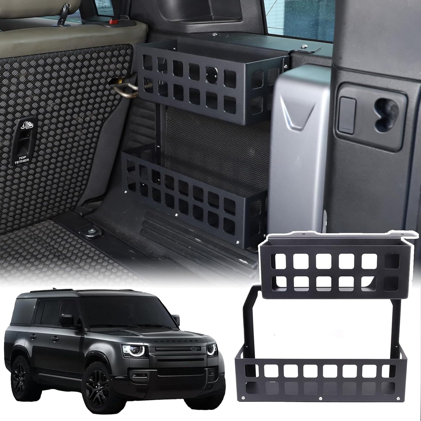 Trunk Right Organizer Compatible with Land Rover Defender 110 2020-2025 Aluminum Alloy Cargo Rack Modular Storage Box Shelf Trunk Right Side Organizer Storage Box Basket Accessories