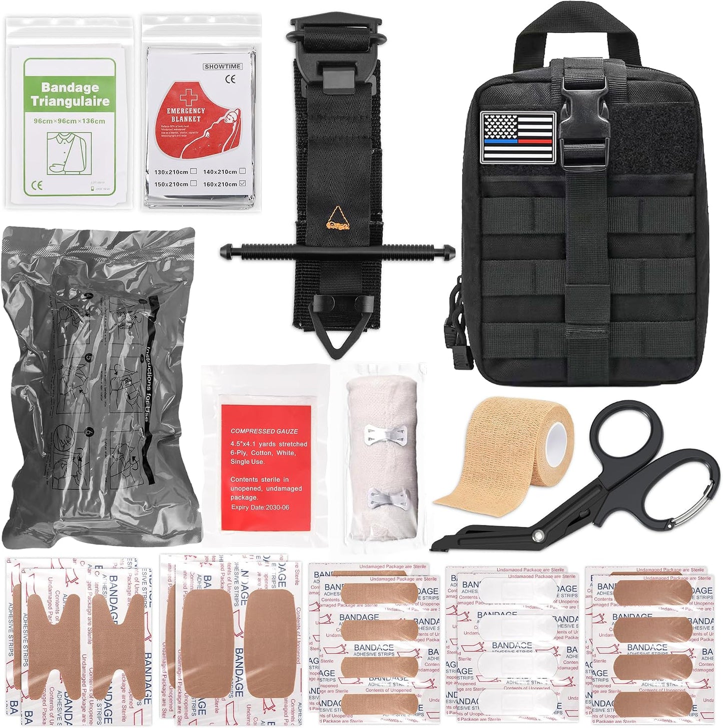 IFAK Trauma Kit with Tourniquet, 4-Inch Israeli Bandage, First Aid Kit for Car, Camping, Hiking and Travel with Molle Bag