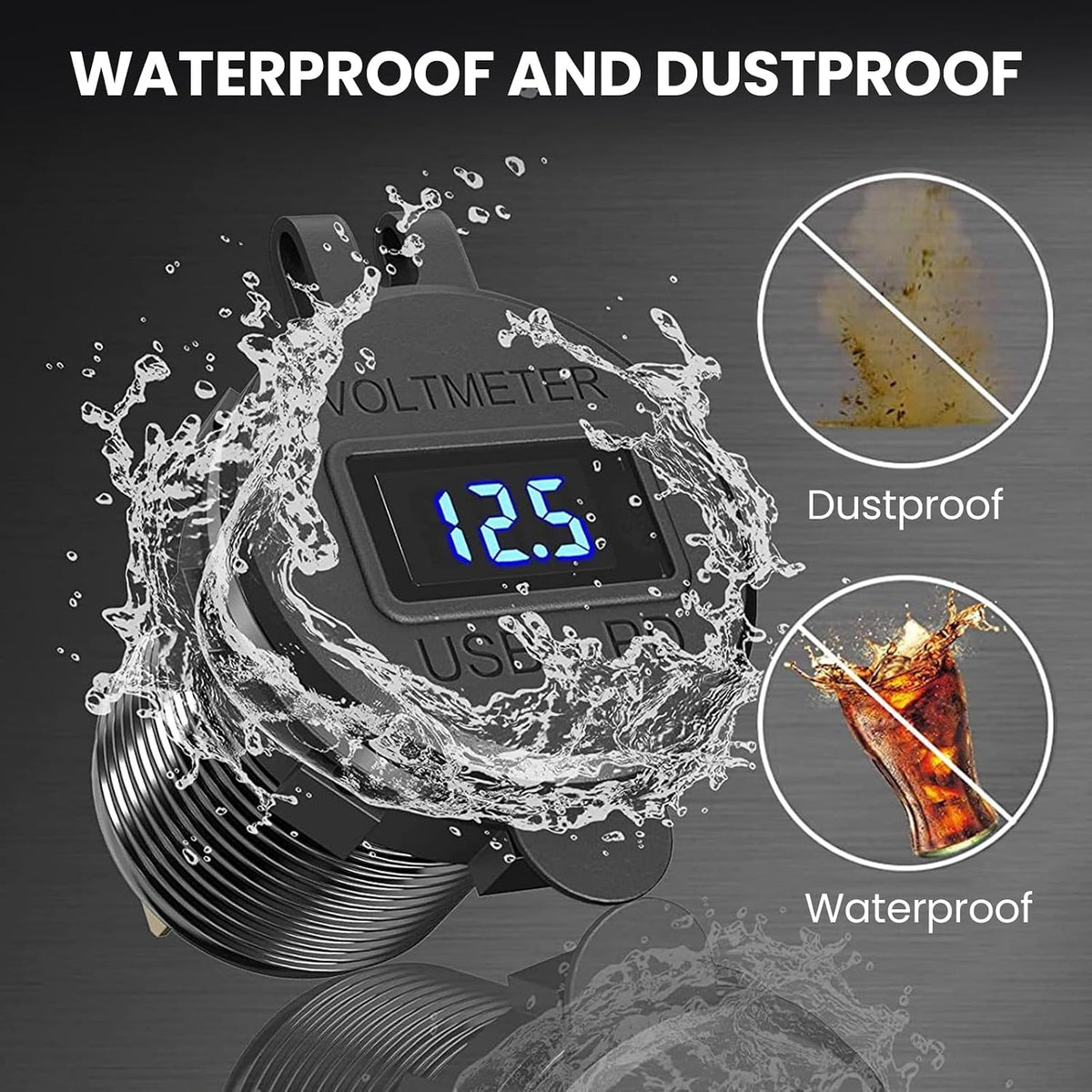 12V USB Car Socket, 3-Port Marine Aluminum USB Quick Charge Waterproof Cigarette Round USB C 12V Outlet for Car Golf Cart Boat Marine Bus Truck RV Marine Motorcycle etc(2QC+1PD(1Pack))