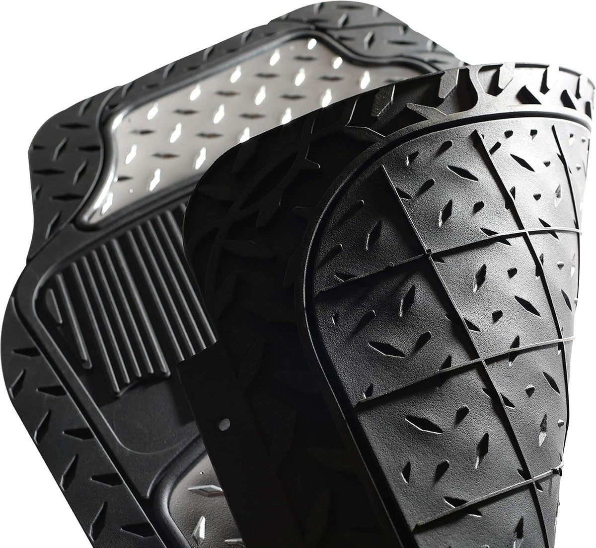 FH Group Automotive Floor Mats - Heavy-Duty Metallic Rubber Floor Mats for Cars, Universal Fit Full Set, Climaproof Floor Mats, Trimmable Floor Mats for Most Sedan, SUV, Truck Floor Mats Gray