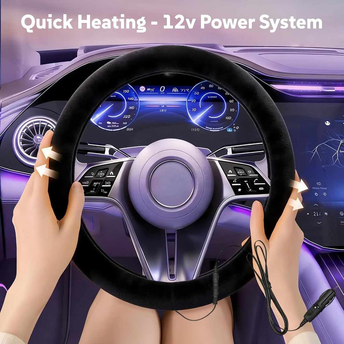 Heated Steering Wheel Cover – 12V Fast Heating PU Leather Car Wheel Warmer 260425