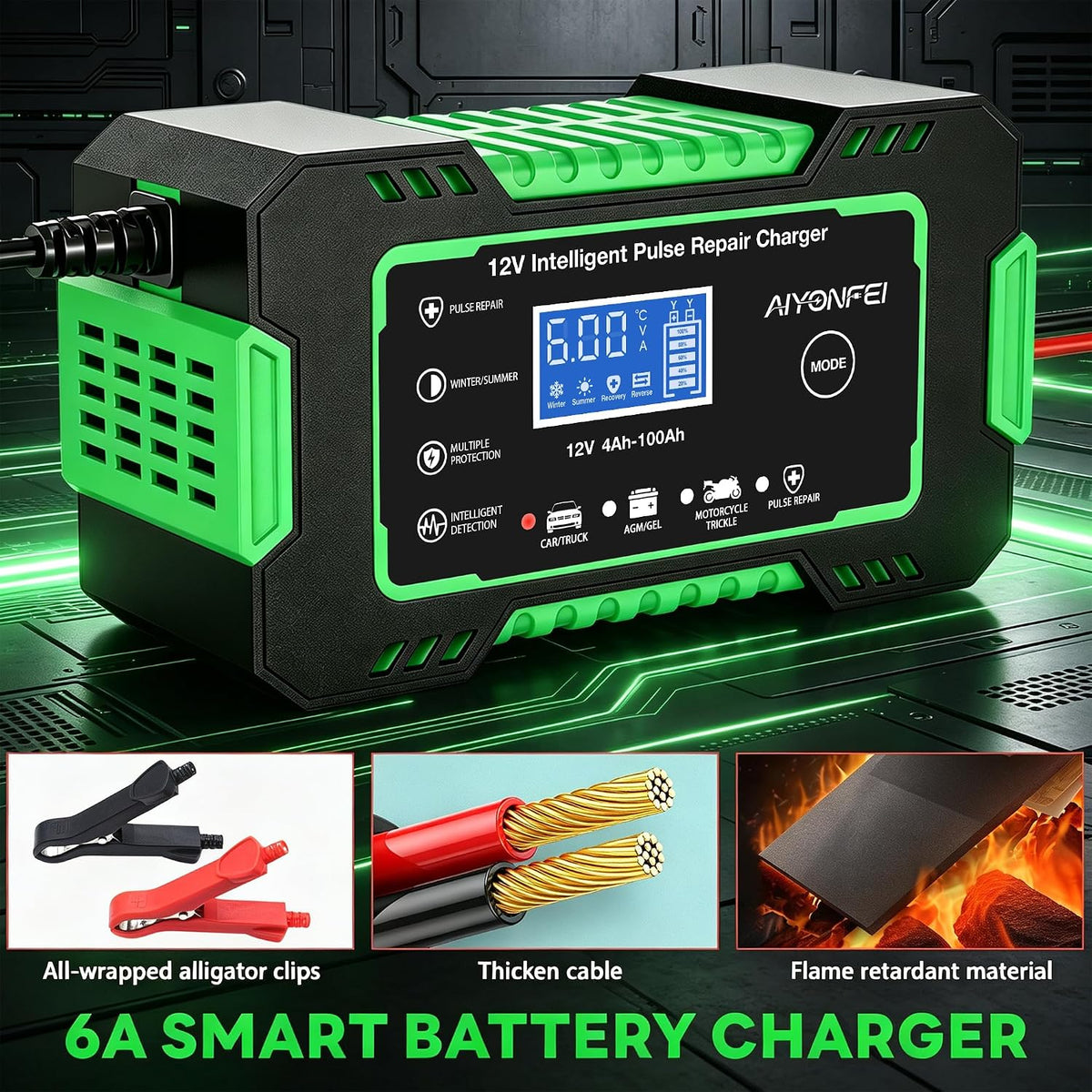 Car Battery Charger 12V 6A Smart Trickle Charger Fully Automatic