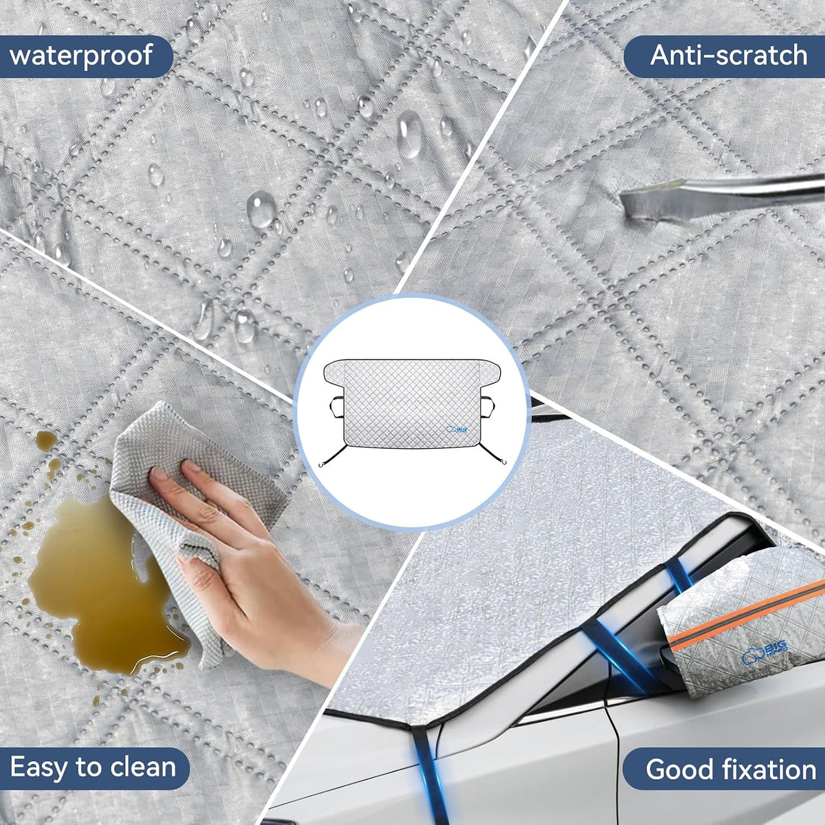 Big Hippo Thickened Car Windshield Cover for Ice and Snow,Sunshade. All-Weather Windproof Frost Protector to Save Morning Scrape Time, Fits Large SUVs & Pickup Trucks (70.86"x42.5"/Silver)