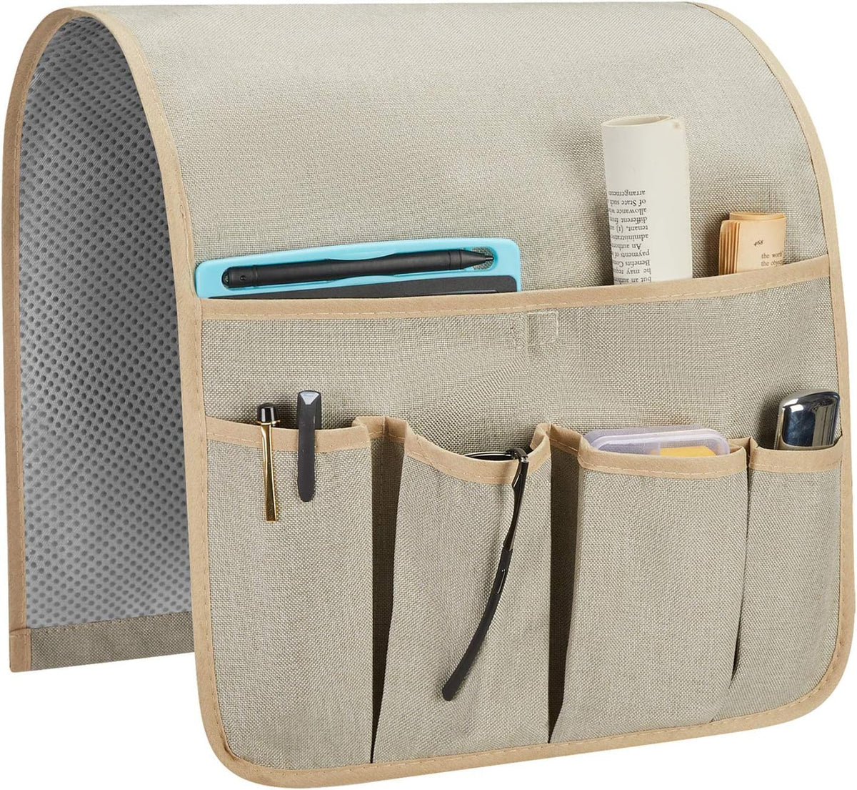 Sofa Armrest Organizer, Remote Control Holder for Recliner Couch, Arm Chair Caddy with 6 Pockets for Magazine, Tablet, Phone, iPad (Blue, W19'' x L33'')