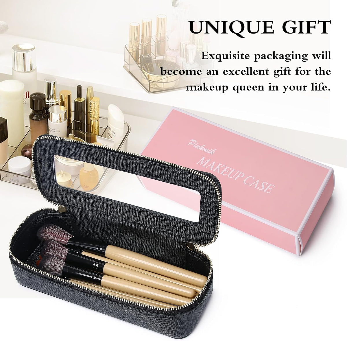 Pinkmik Makeup Brush Case, Black, SLIM