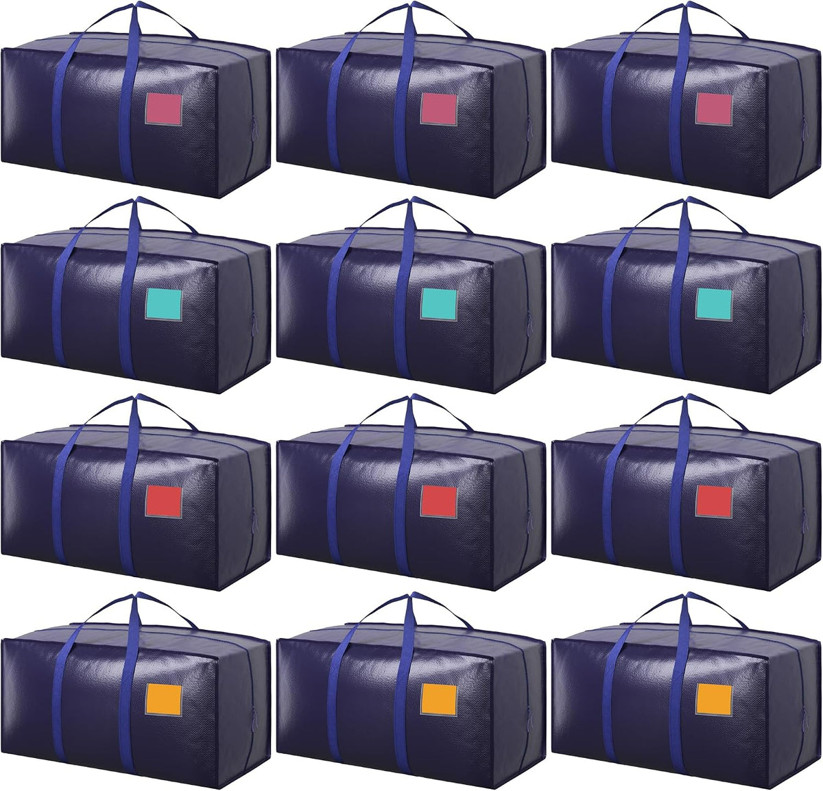 12 Pack Moving Bags with Full-Open Side Zipper, Extra Large 93L Heavy Duty Waterproof Foldable Storage Totes for College Dorm, Moving & Home OrganizationDarkBlue