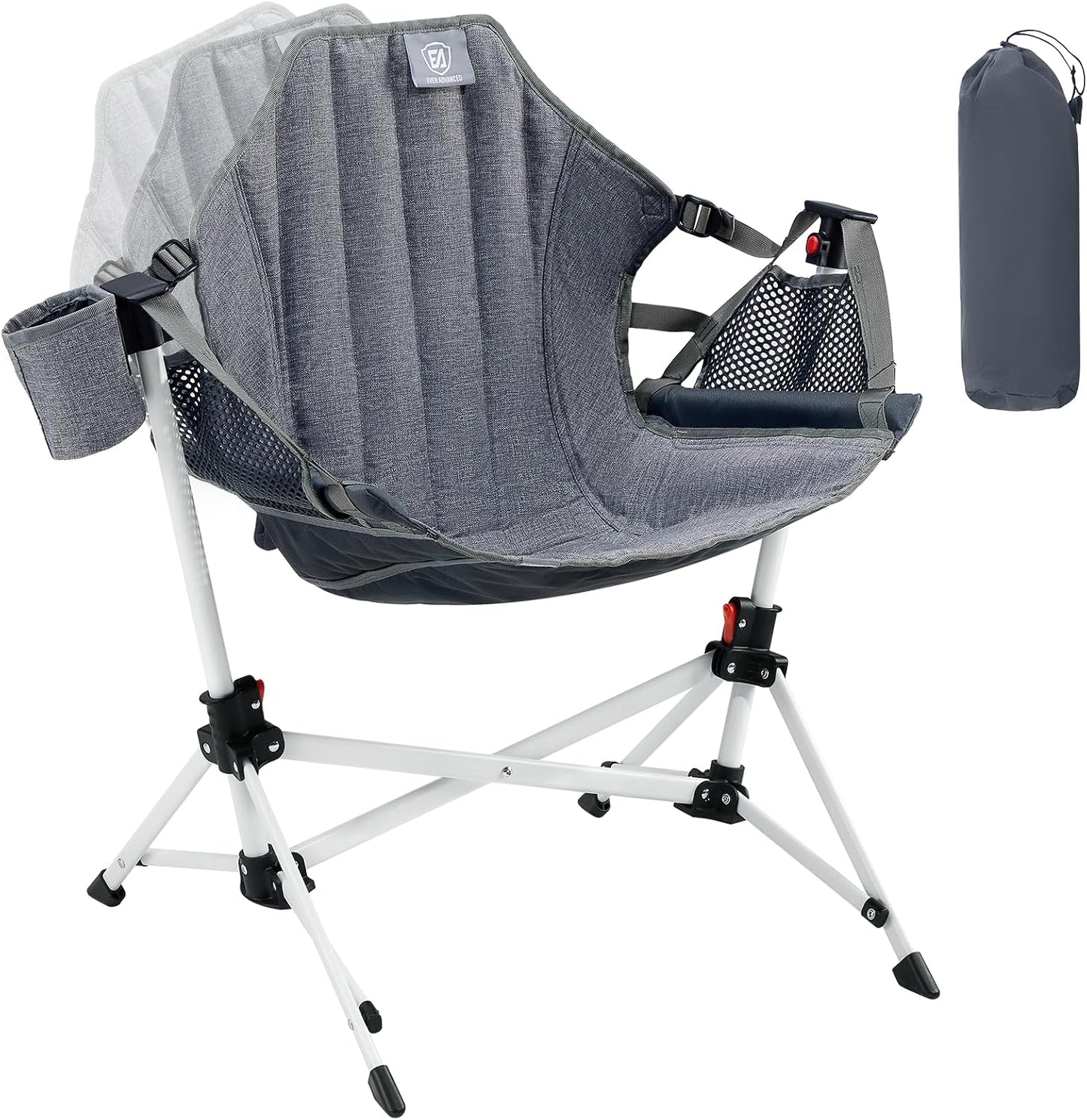 EVER ADVANCED Kids Hammock Chair Foldable, Kids Camping Chair with Stand Portable, Hammock Swing Chair with Cup Holder, Child Camping Gear Carry Bag for Traveling Outdoor Patio Supports 125LBS Grey