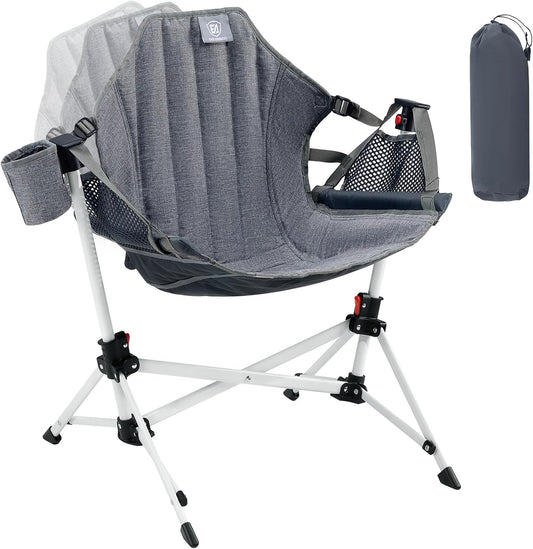 EVER ADVANCED Kids Hammock Chair Foldable, Kids Camping Chair with Stand Portable, Hammock Swing Chair with Cup Holder, Child Camping Gear Carry Bag for Traveling Outdoor Patio Supports 125LBS Grey