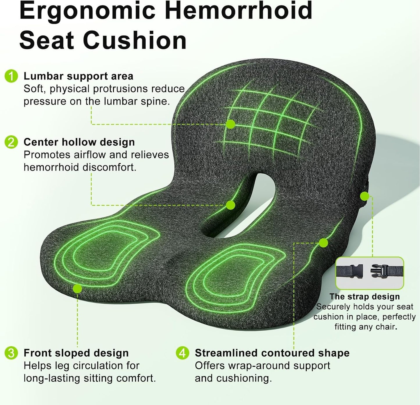 Seat Cushion, Seat Cushions for Office Chair, Ergonomic Coccyx Cushion, Breathable Non-Slip Memory Foam Pad for Long Sitting, Gaming Chair & Car Seat