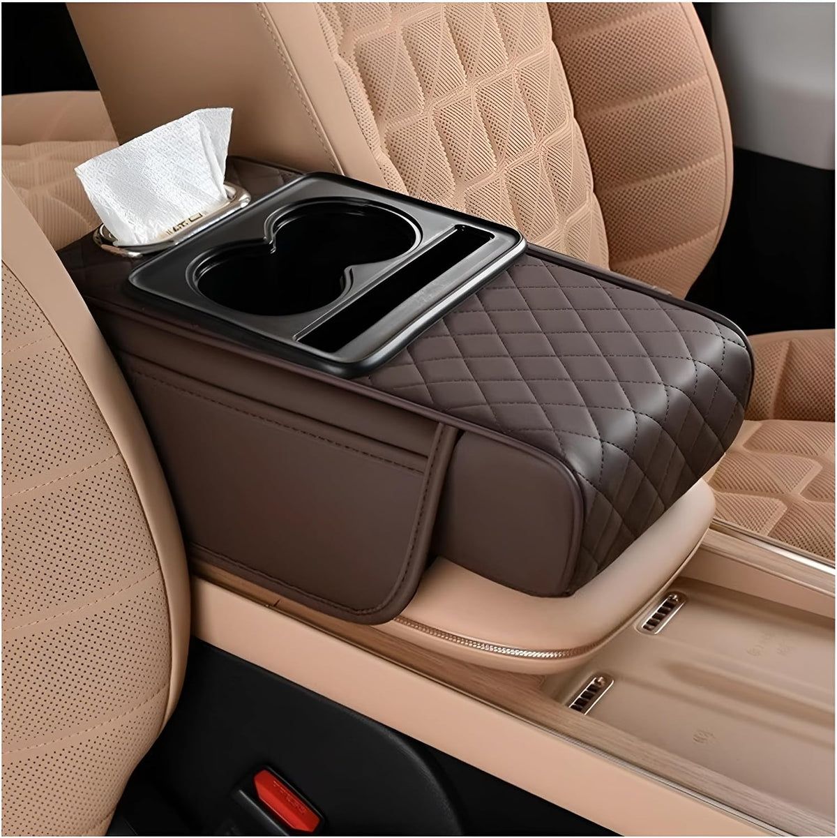 Zpana 4 in 1 Car Center Console Armrest Pillow, Memory Foam, Brown