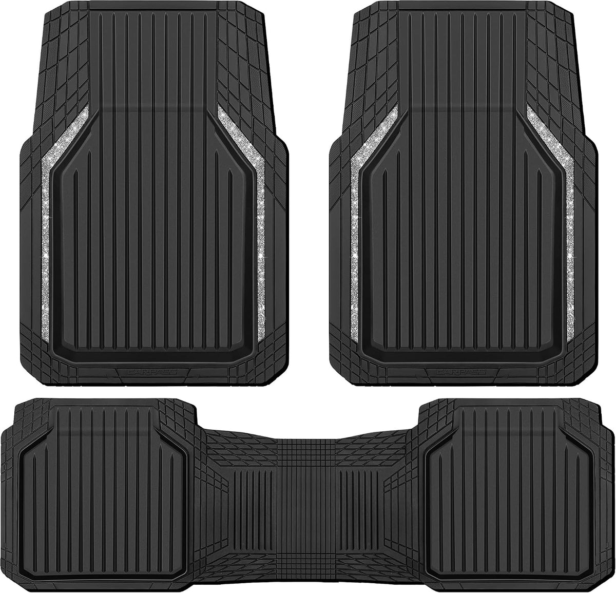 CAR PASS Pink Heavy Duty Rubber Floor Mats for Car, Waterproof Liner Deep Dish Bling Car Mats Full Sets, Universal Trim to Fit for SUV Truck Sedans Vans, All Weather Floor Mats, Pink Sparkly