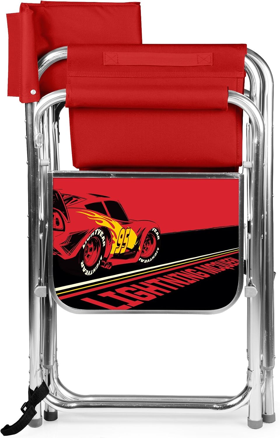 PICNIC TIME Disney Cars Lightning McQueen Sports Chair with Side Table, Folding Beach and Camp Chair, Portable Outdoor Chair with Carry Strap and Storage Pockets, (Red)