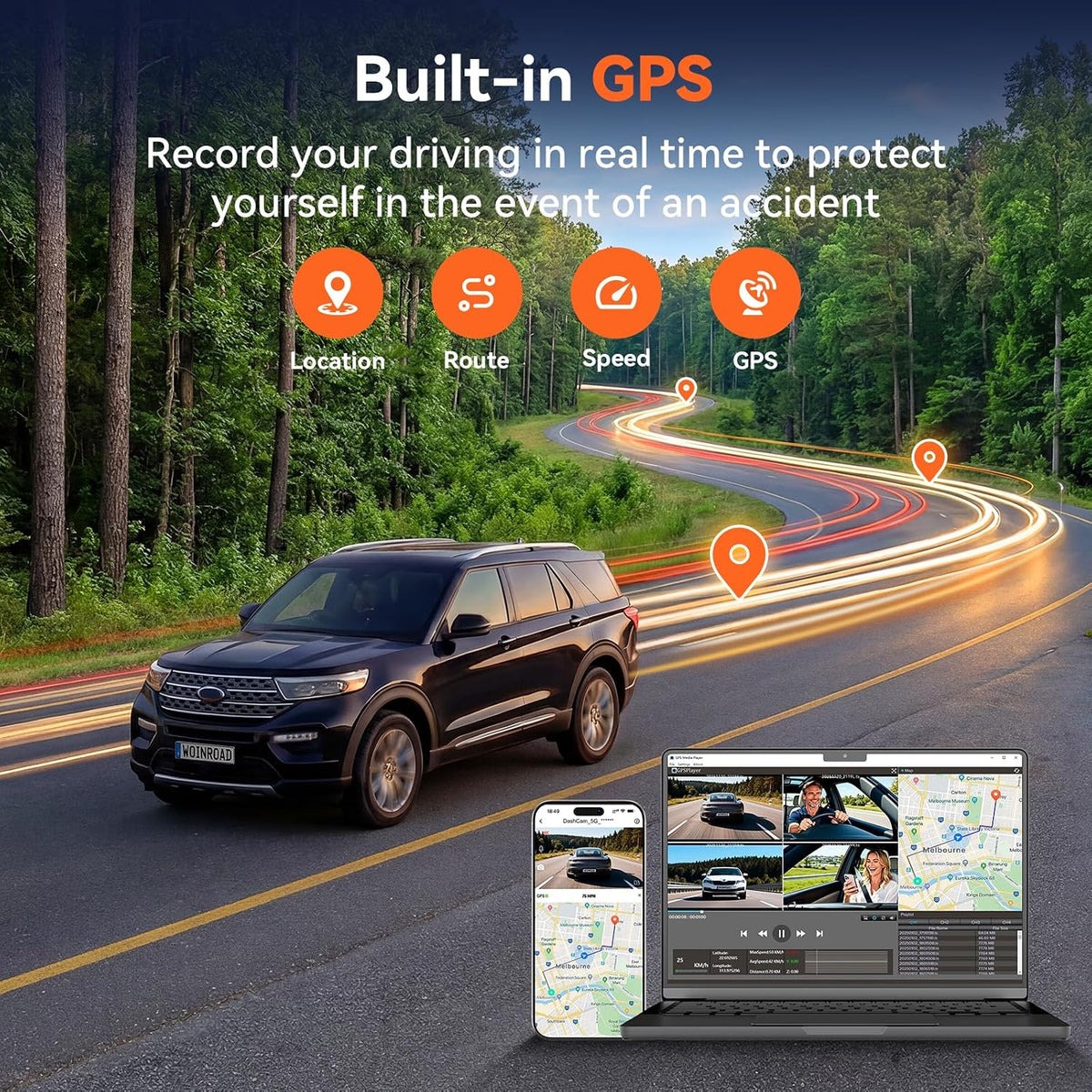 4K 360° Dash Cam, 4-Channel Dash Camera Front Rear Left Right with GPS