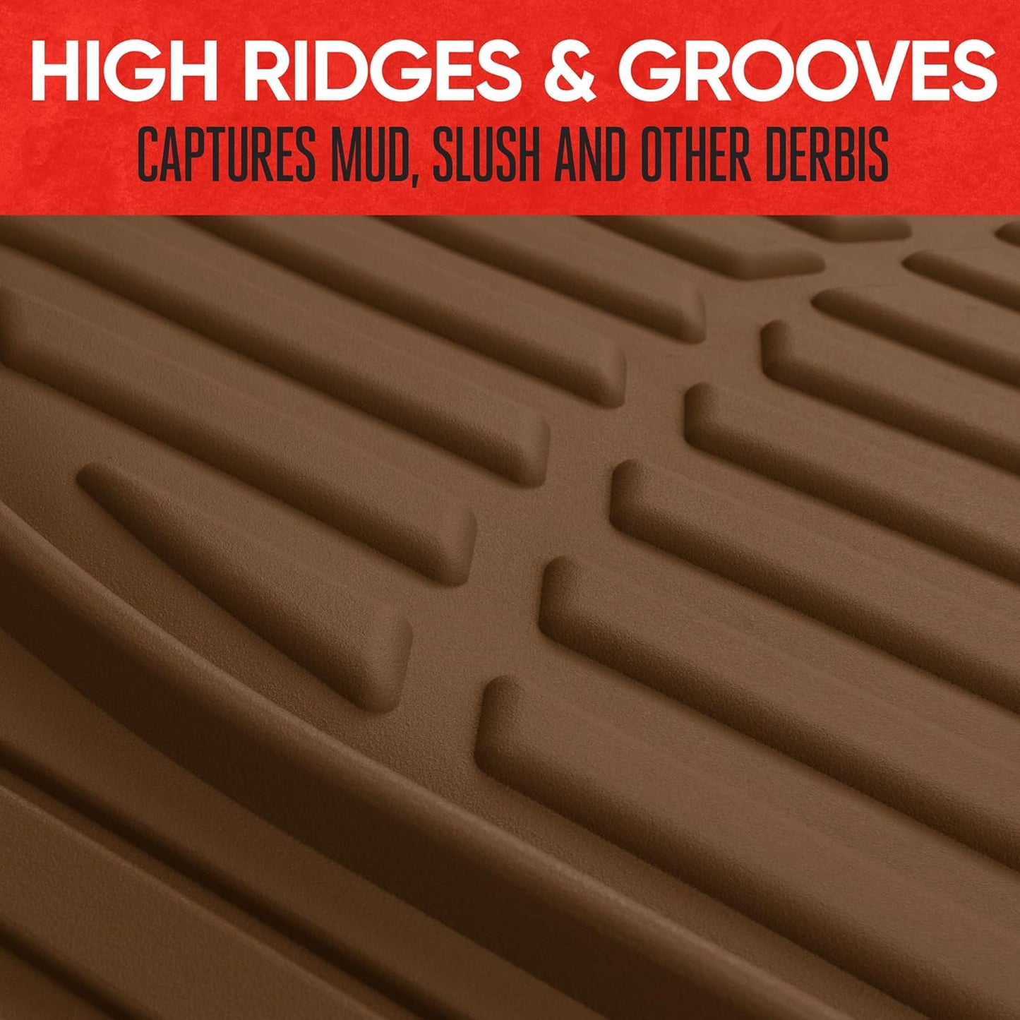 Motor Trend FlexTough Deep Dish All-Weather Floor Mats, Waterproof Trim-To Fit Mats for Cars, Trucks, SUVs - Universal Automotive Floor Liners, Car Accessories, Brown