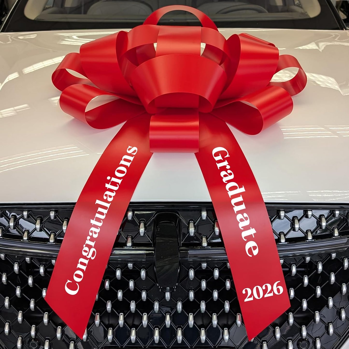 Giant 30 Inch Red Magnetic Car Bow Grad Year 2026 JumBow Weather Resistant Vinyl No Assembly Handmade USA Congratulations Graduate High School College