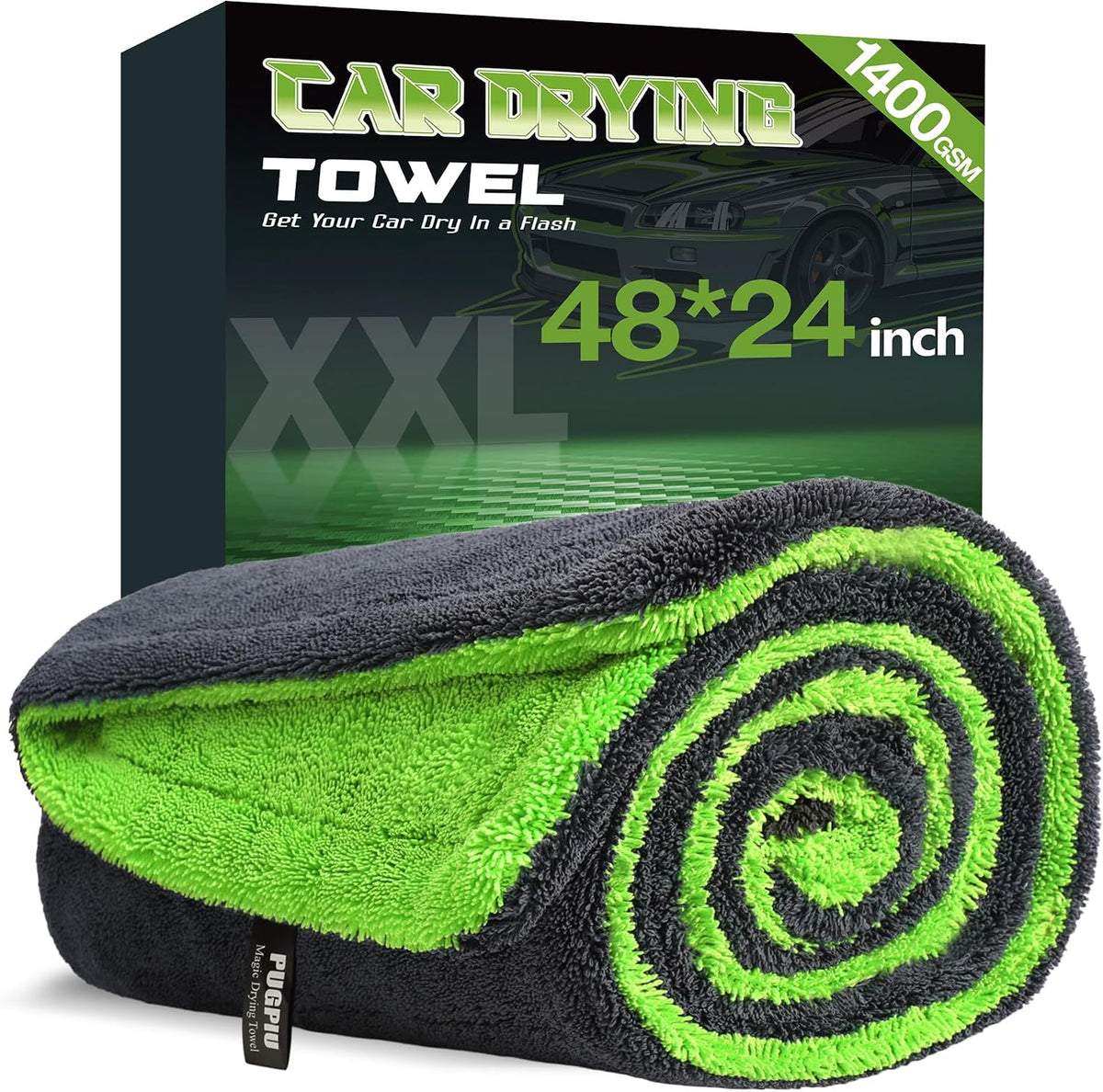 PUGPIU 1400GSM Microfiber Car Drying Towel Detailing Extra Large 48"x24"