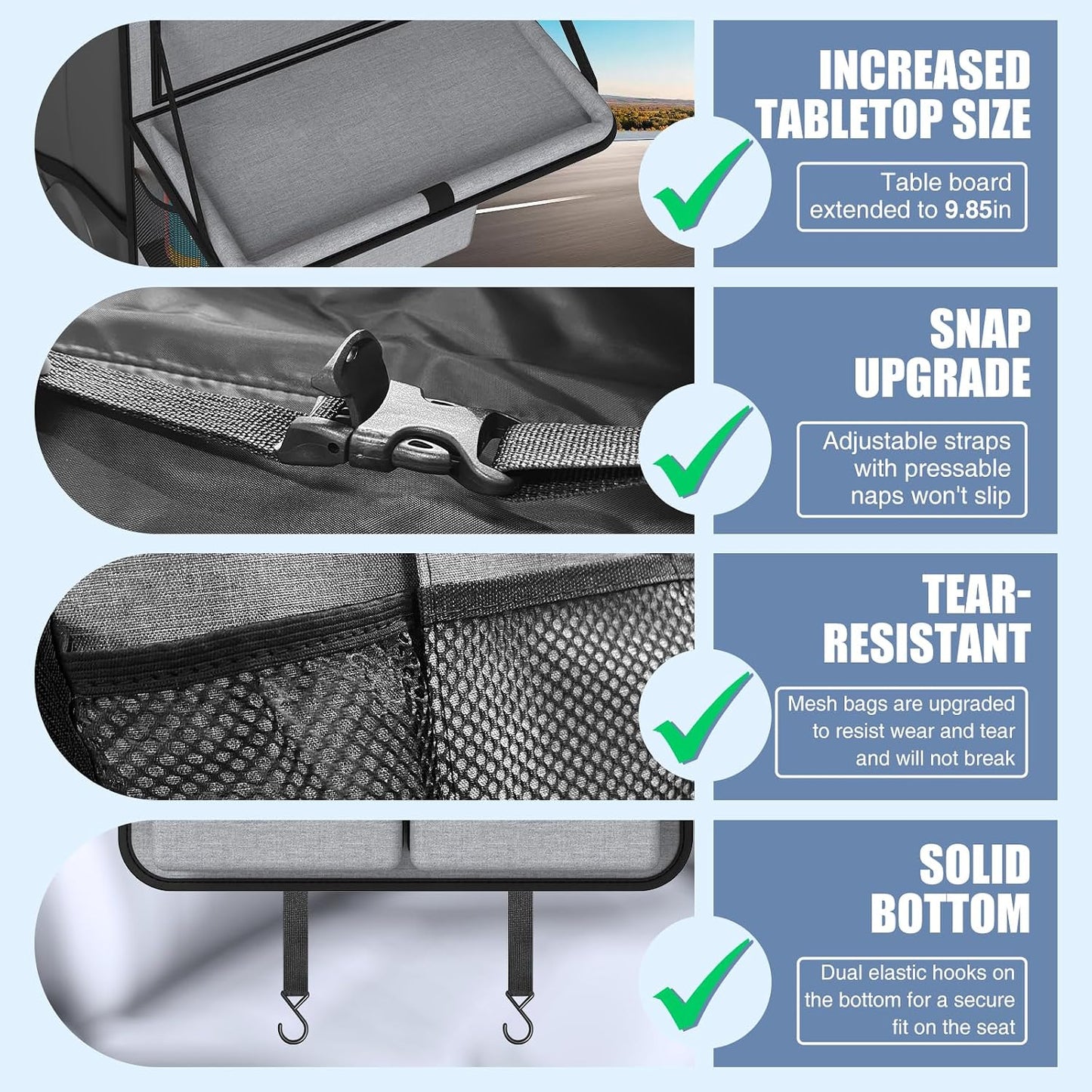 Plzpik Car Backseat Organizer with Tablet Holder,11 Storage Pockets with Foldable Food Tray, Protector Kick Mats for Kids, Travel Accessories Organizer (Gray, 1Pack)