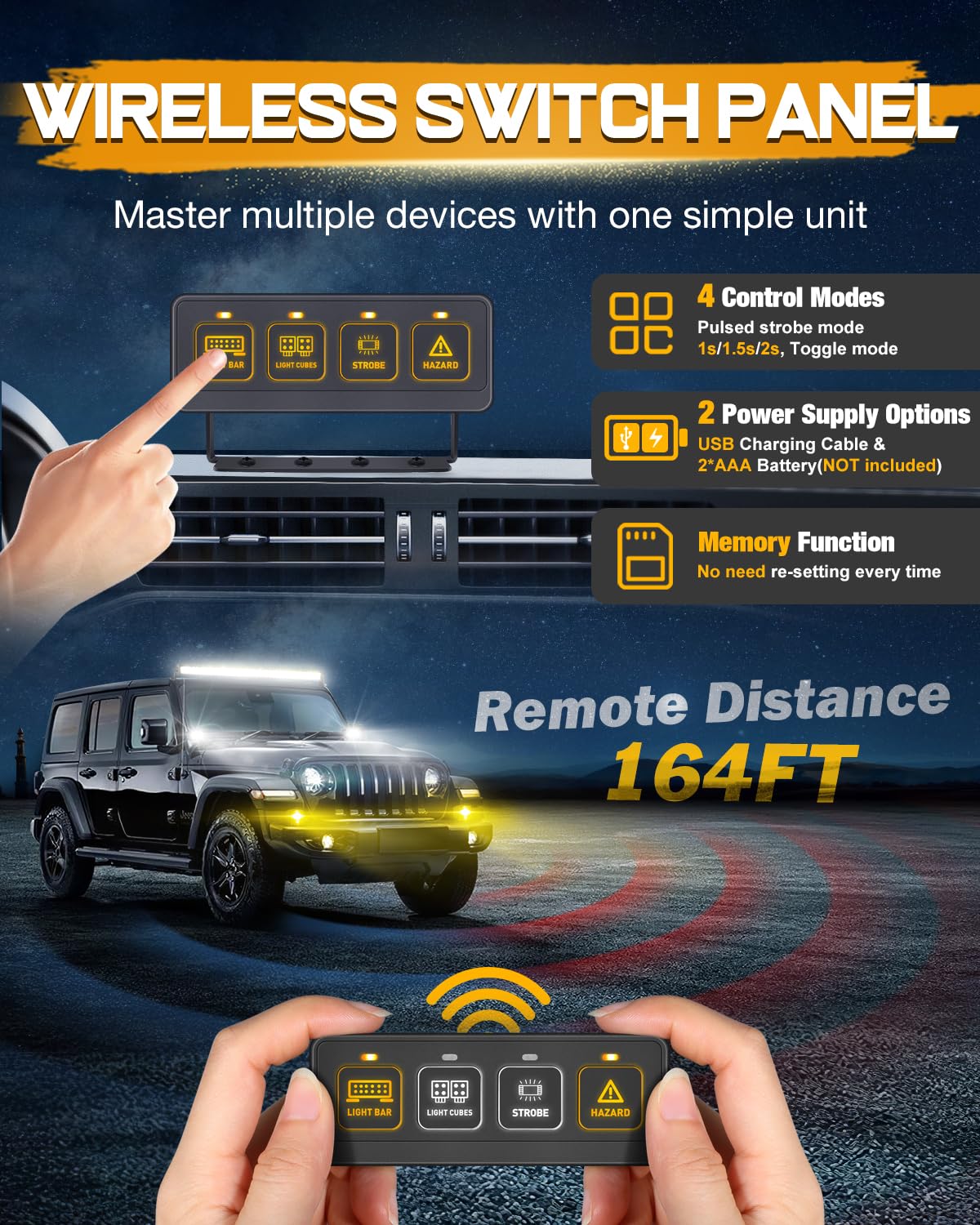 Wireless 4 Gang Switch Panel, Niking Auto Multifunction Offroad LED Switch Pods with Toggle Pulse Auxiliary Universal Circuit Control 12V Relay System Control Box for Trucks SUV UTV Car Boat RV Marine