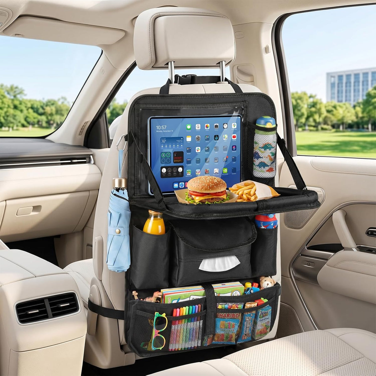 Car Backseat Organizer with Table Tray 9 Pockets Car Accessories,1 Pack