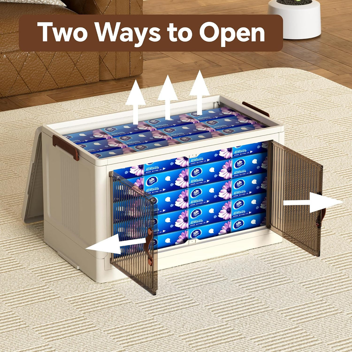 Collapsible Storage Bins with Lids - Stackable Plastic Closet Organizers for Clothes, and Home Organization White (4 rack, 30 Gal/rack)