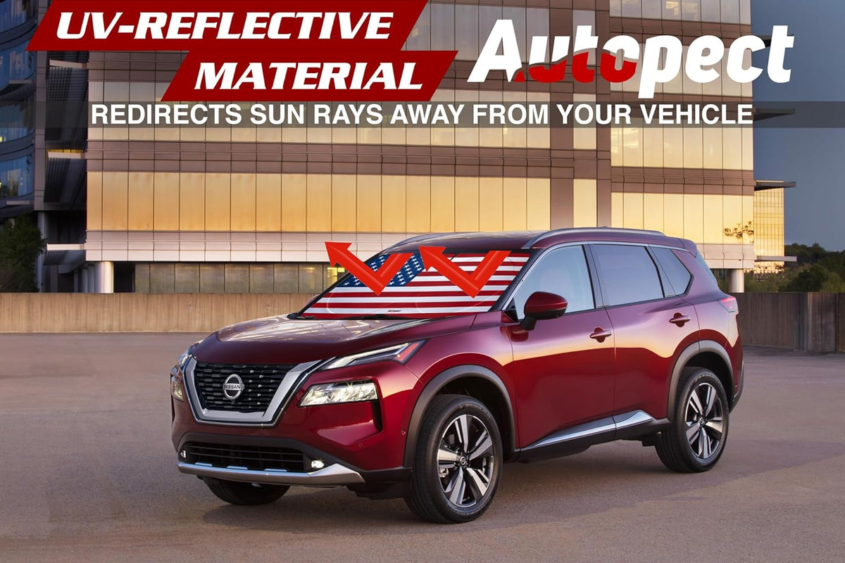 Autopect Windshield Sun Shade - American Flag Design, High-Resolution Sun Visor for Car, Truck, SUV with Mirror Cut-Out for Interior Sun Protection, Foldable Car Sun Shade (Original, Medium)