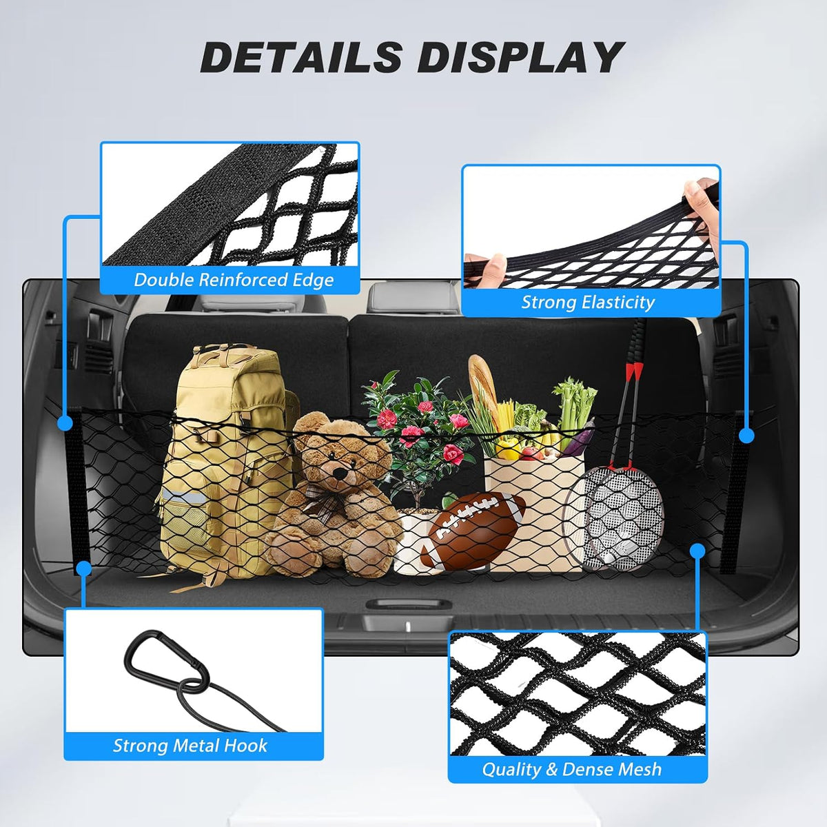 Karltys Envelope Style Cargo Net for Hyundai Tucson 2026 2025 2024 2023 2022 Accessories, Adjustable Elastic Rear Trunk Cargo Net, Heavy Duty Nylon Mesh Storage Netting Organizer