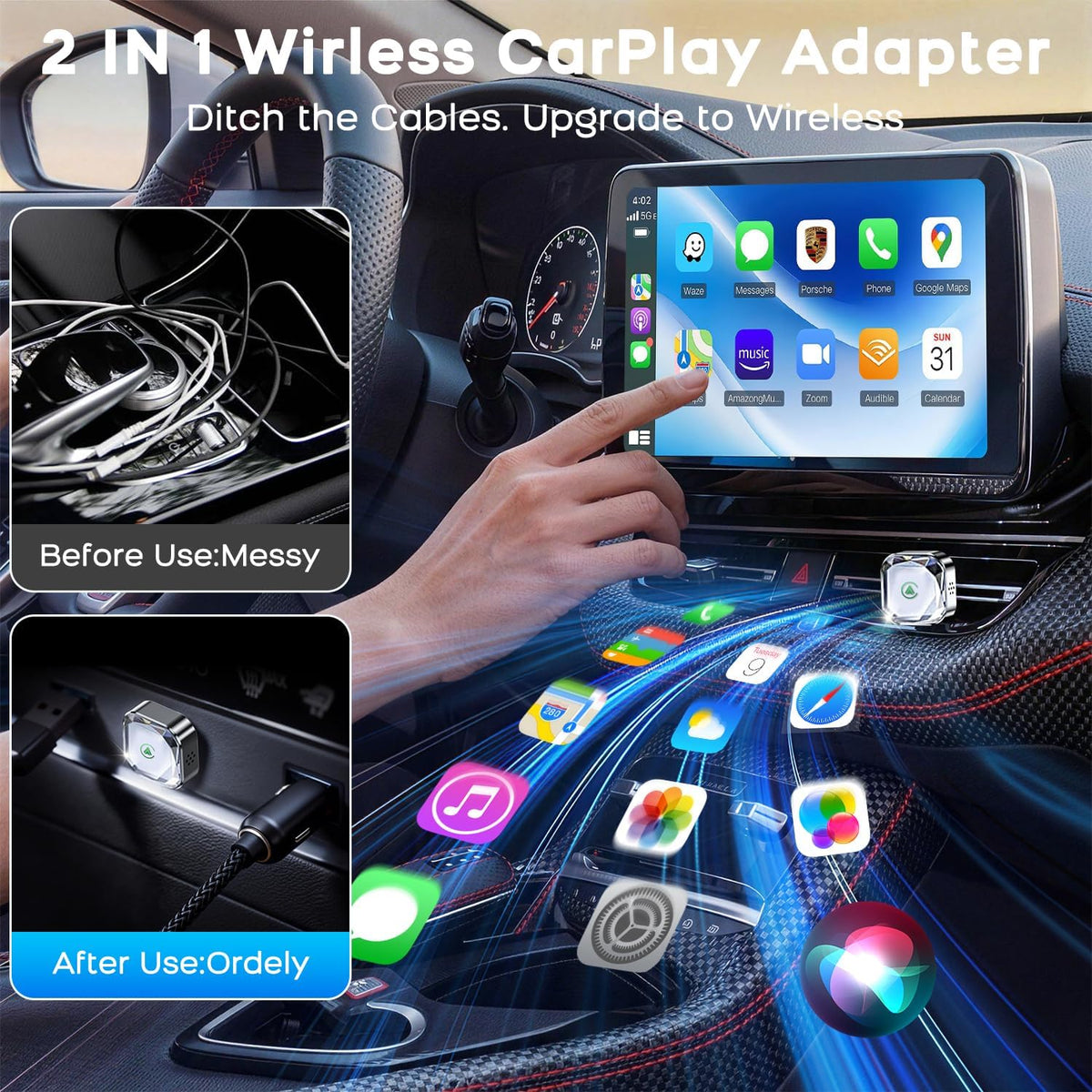2026 Mini Android Auto Wireless Adapter 2 in 1 Adapter - Converts Wired to Wireless Car Play Dongle, 5.8GHz Fast Bluetooth Receiver for 2016+ Vehicles, Plug & Play Auto Connect (USB-A/C)