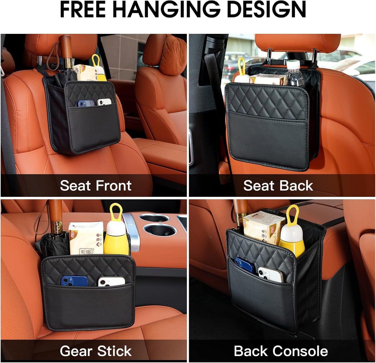 FrgKbTm 2Pack Car Seat Back Hanging Bag Car Document Holder Multi-Pocket Bottle Bag Storage Waterproof Pu Leather Box Organizer Travel Tidy Pouch Pocket Kids