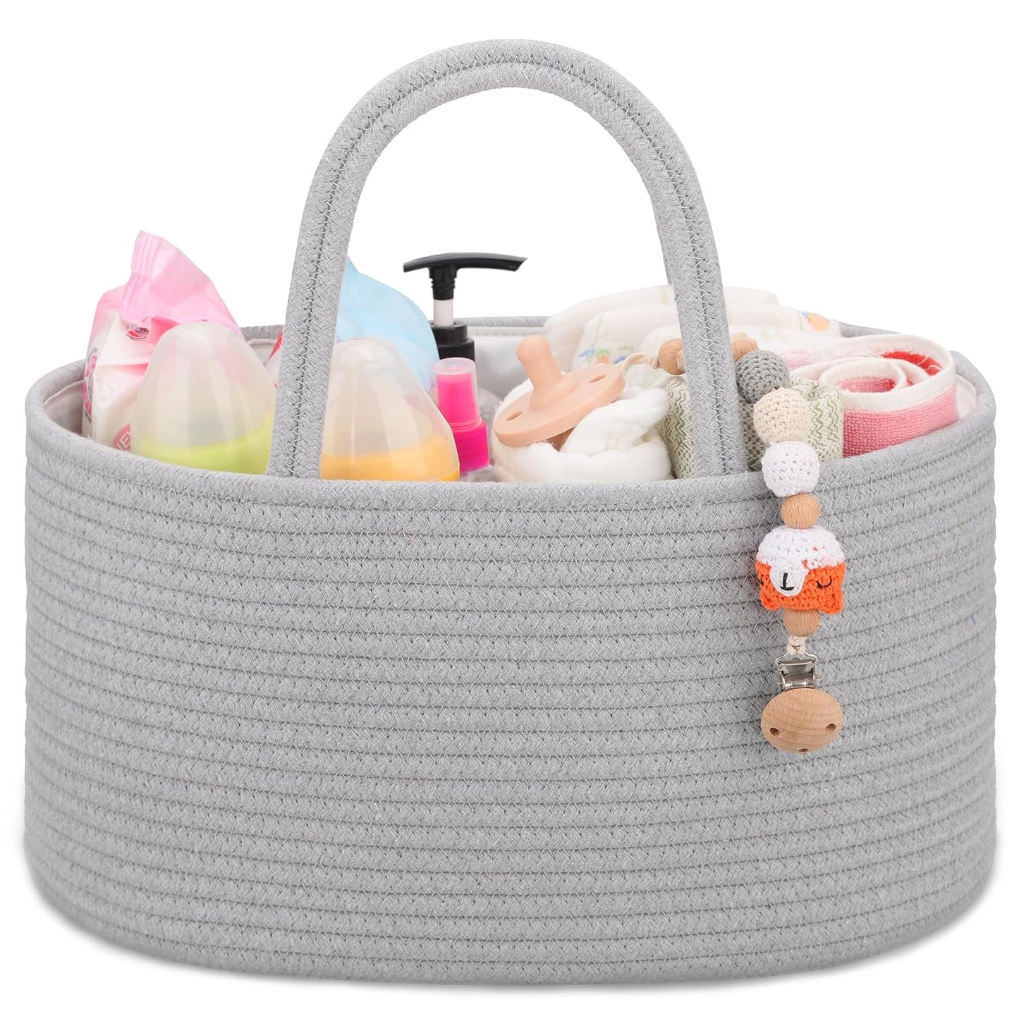 COMSE Baby Diaper Caddy Organizer, Car Caddy, Diaper Change Organizer, Gift Baskets Empty, Portable Tote Bag with Divider, Baby Shower Gifts Newborn Essentials Registry Must Have, Cool Gray