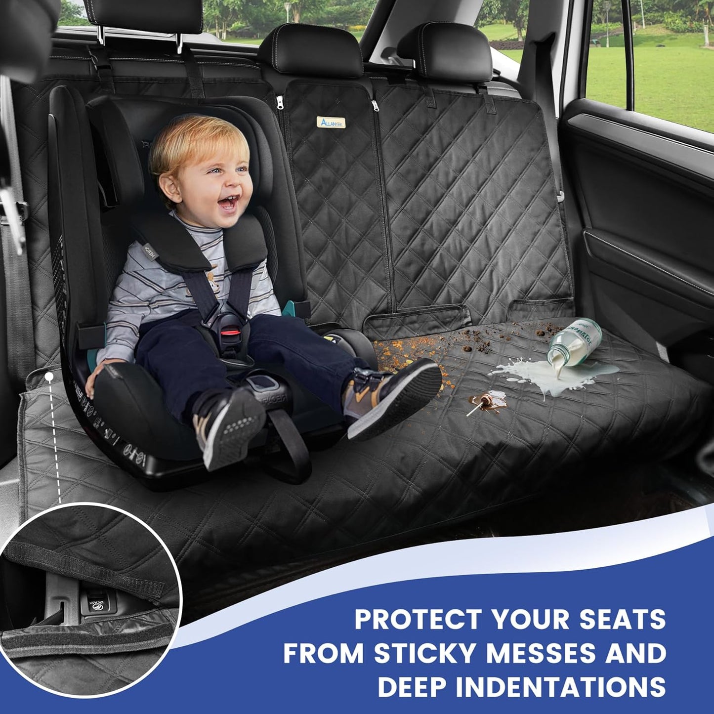 ALLANSING Back Seat Cover for Large SUVs Rear Split Bench - Heavy-Duty 900D Waterproof Non-Slip Car Seat Protector for Messy Kids & Drooling Dogs, Easy Clean(Black)
