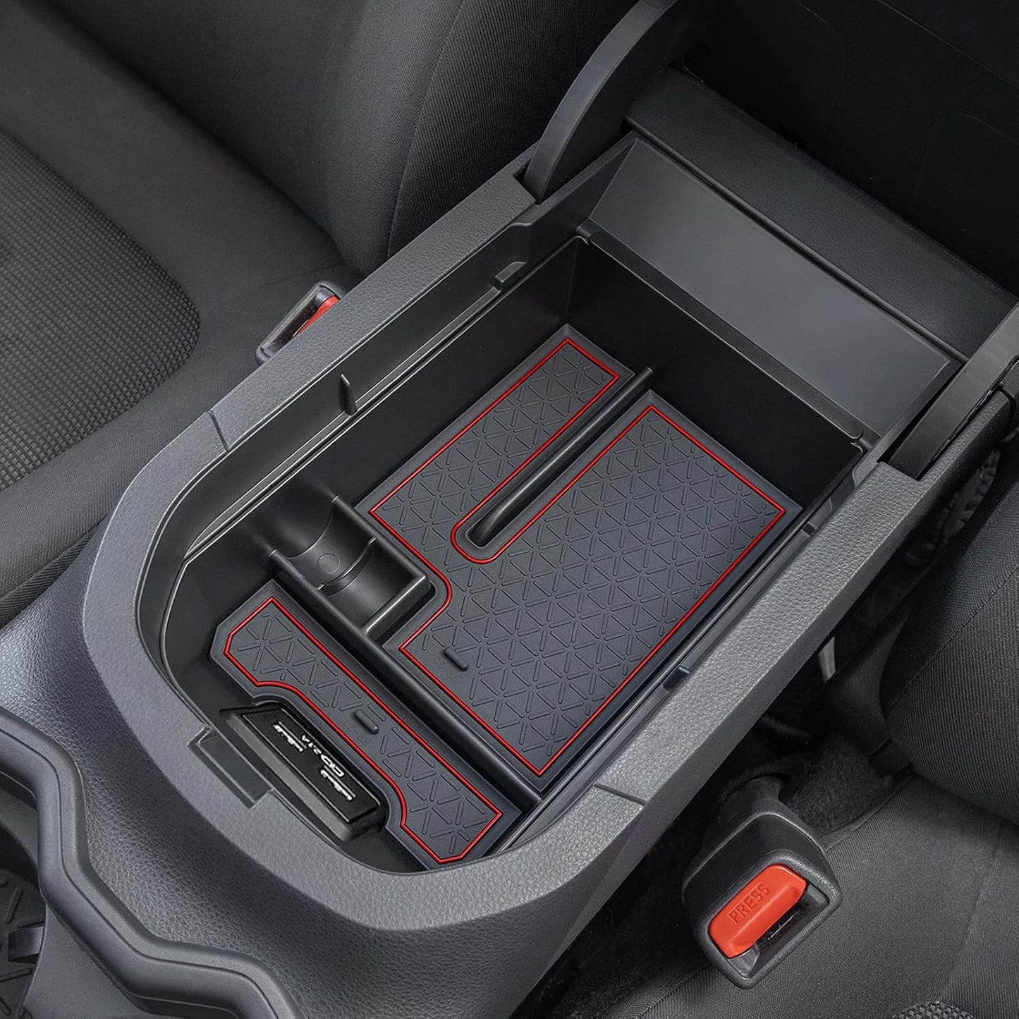 JDMCAR Center Console Tray Organizer Compatible with Toyota RAV4 Accessories 2019-2024 2025 and 2021-2025 RAV4 Prime, Armrest Insert Container ABS Material Secondary Storage Box-Red