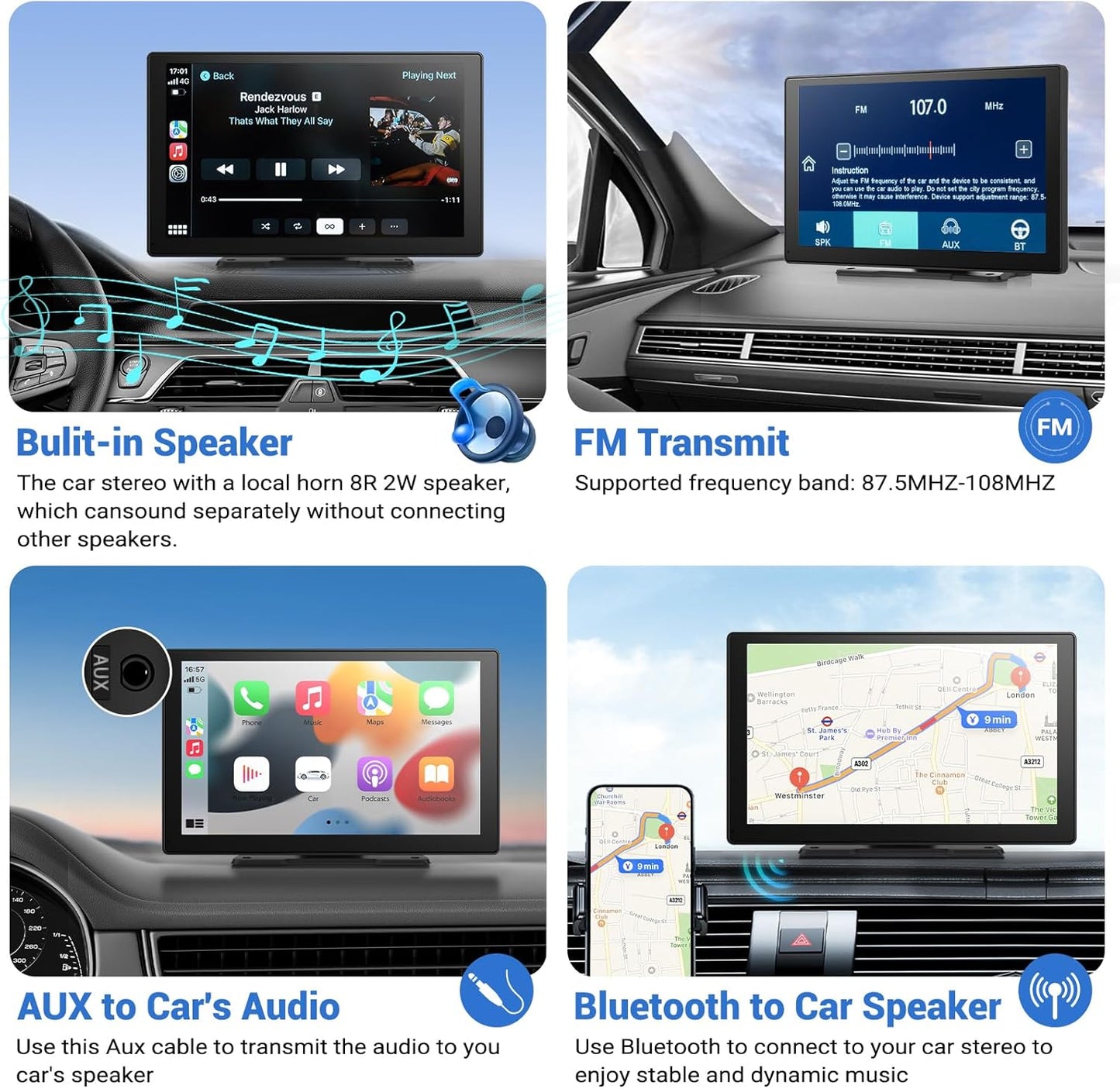 9" Wireless Apple Carplay Screen for Car & Android Auto with Backup Camera | Portable Touchscreen with OTA Update, GPS Navigation/Mirror Link/Voice Control/5.0 Bluetooth