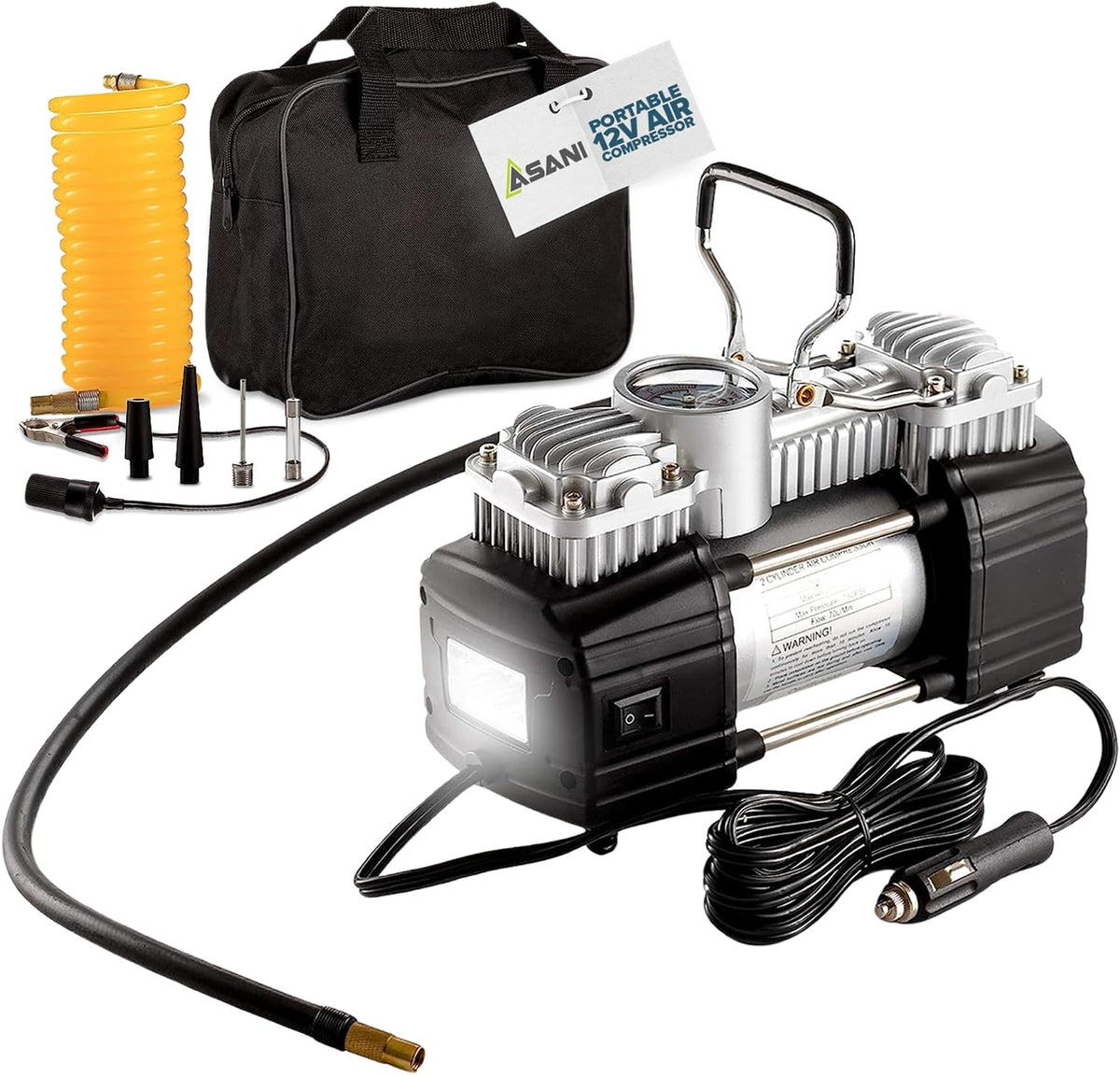 Asani 12V Air Compressor, 150 PSI Portable Double Cylinder Tire Inflator