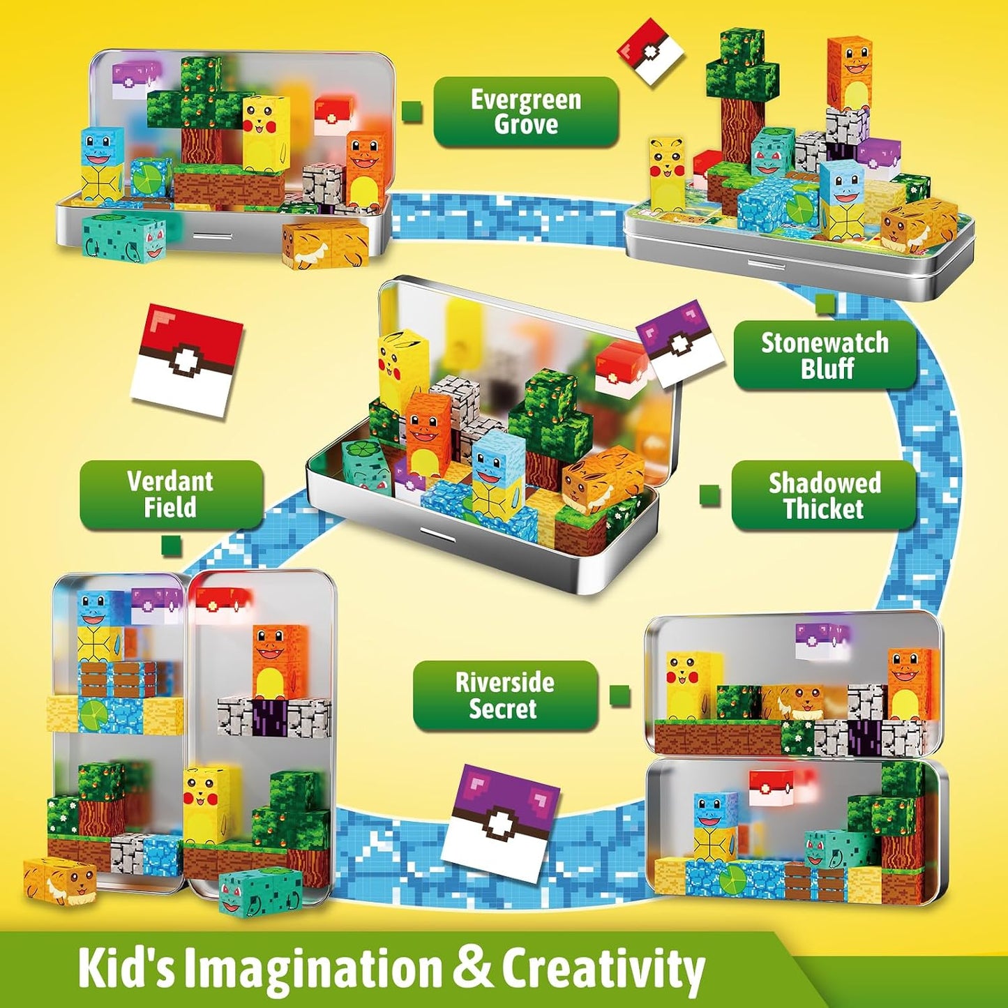 Mini Magnetic Blocks Pet Travel Toys, 35 PCS Magnetic Building Cubes with Metal Storage Case for Kids Ages 3-8, STEM Montessori Construction Toys for Toddlers, Airplane & Car Ride Essentials