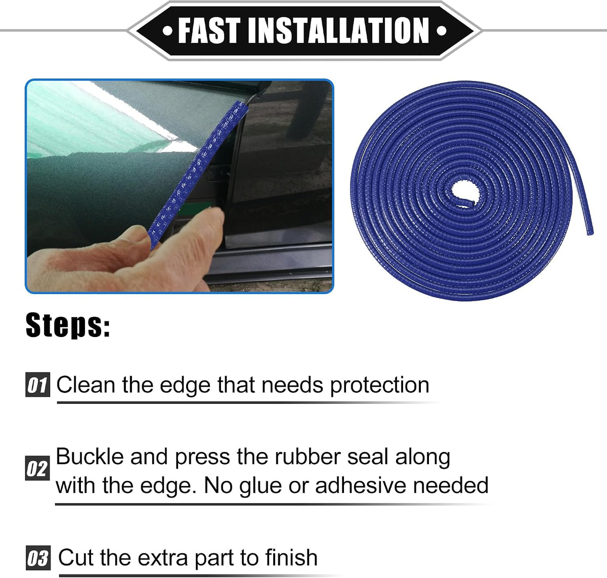 16.4ft U Shape Rubber Edge Trim Seal Strip for Car Truck Blue