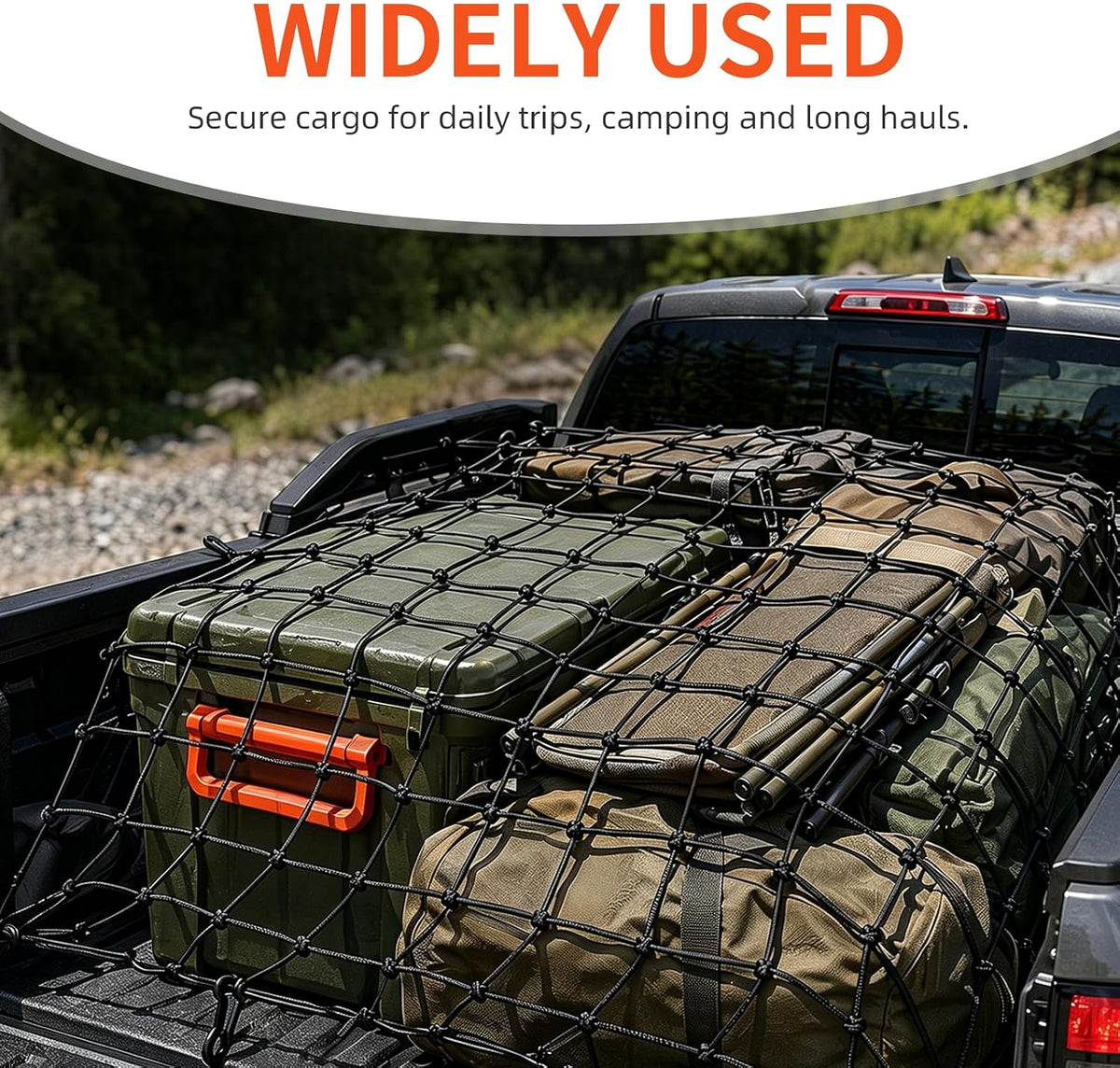 Cargo Net for Roof Rack, 46"×32" Stretches to 95"×75" Cargo Storage Net with 12 Plastic Hooks, Heavy-Duty Bungee Netting Mesh Organizer for Car Boat SUV Van Trailer